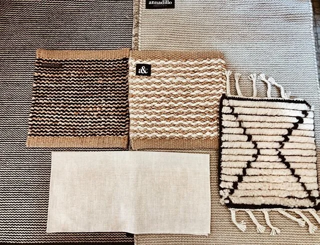 Contemplating a rug palette from the beautiful and sustainable collection of @armadilloandco  #contrastwithsofa #swatches #livingroomdecor #natureinspired #calm #neutralinteriors