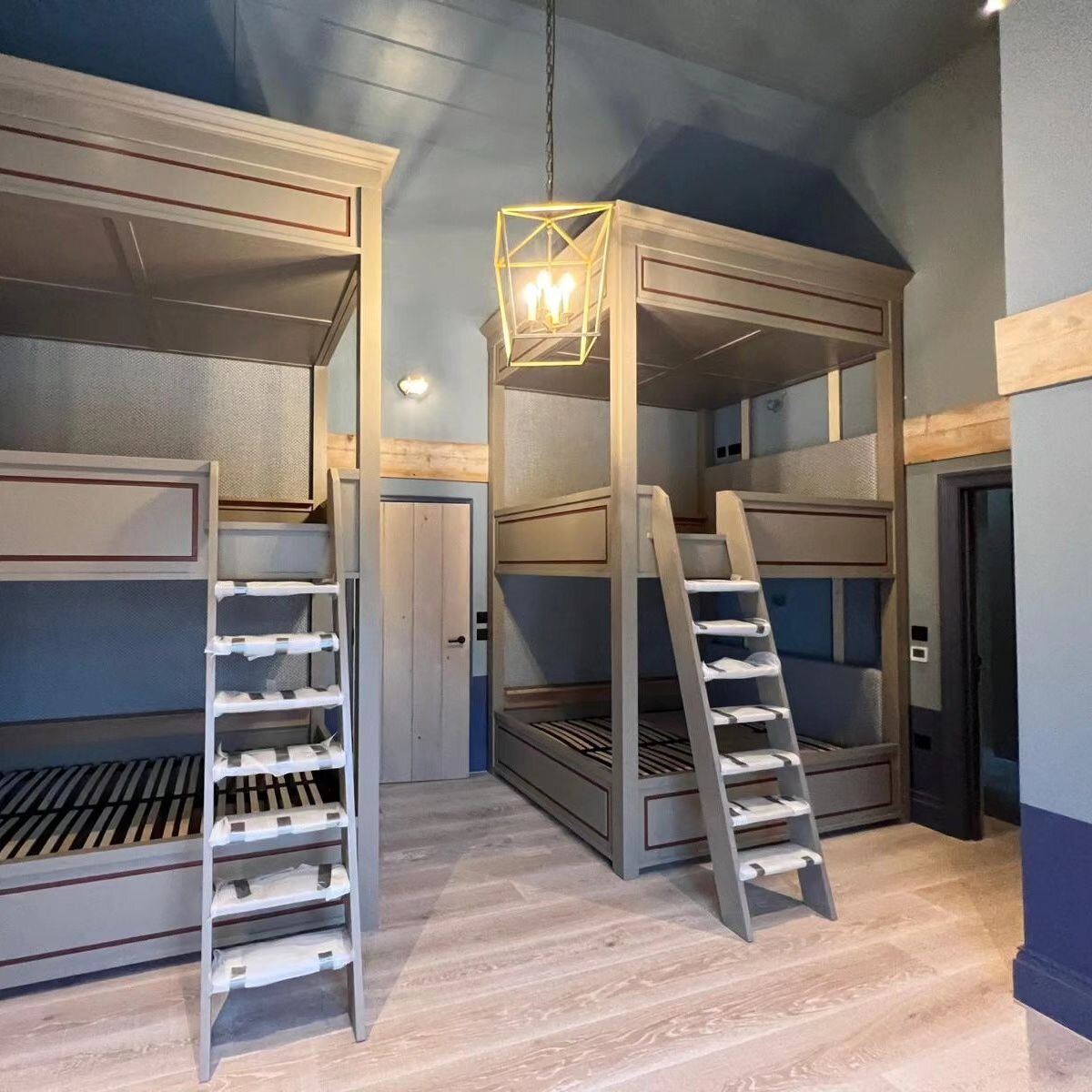 Overjoyed to finally share these installation photographs. 
Concept to Completion stayed tight.
Four queen sized beds, a room fit for Eight! On the architects drawing board this single story room started out with a flat ceiling and not much joy. So v