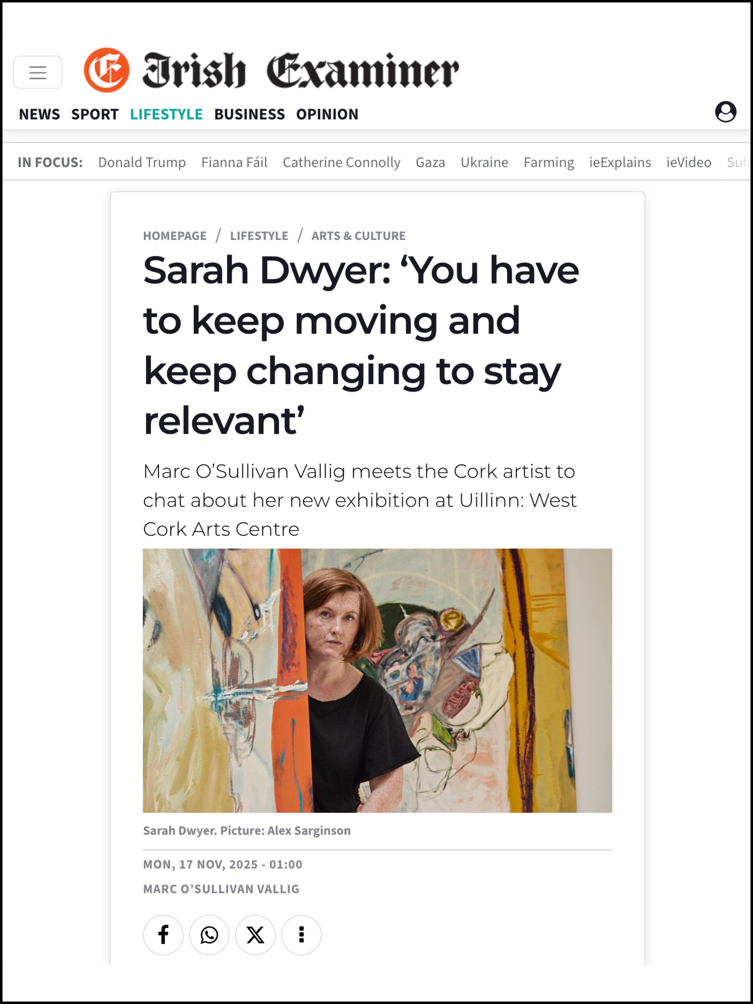 Irish Examiner |  „Sarah Dwyer: ‘You have to keep moving and keep changing to stay relevant’“