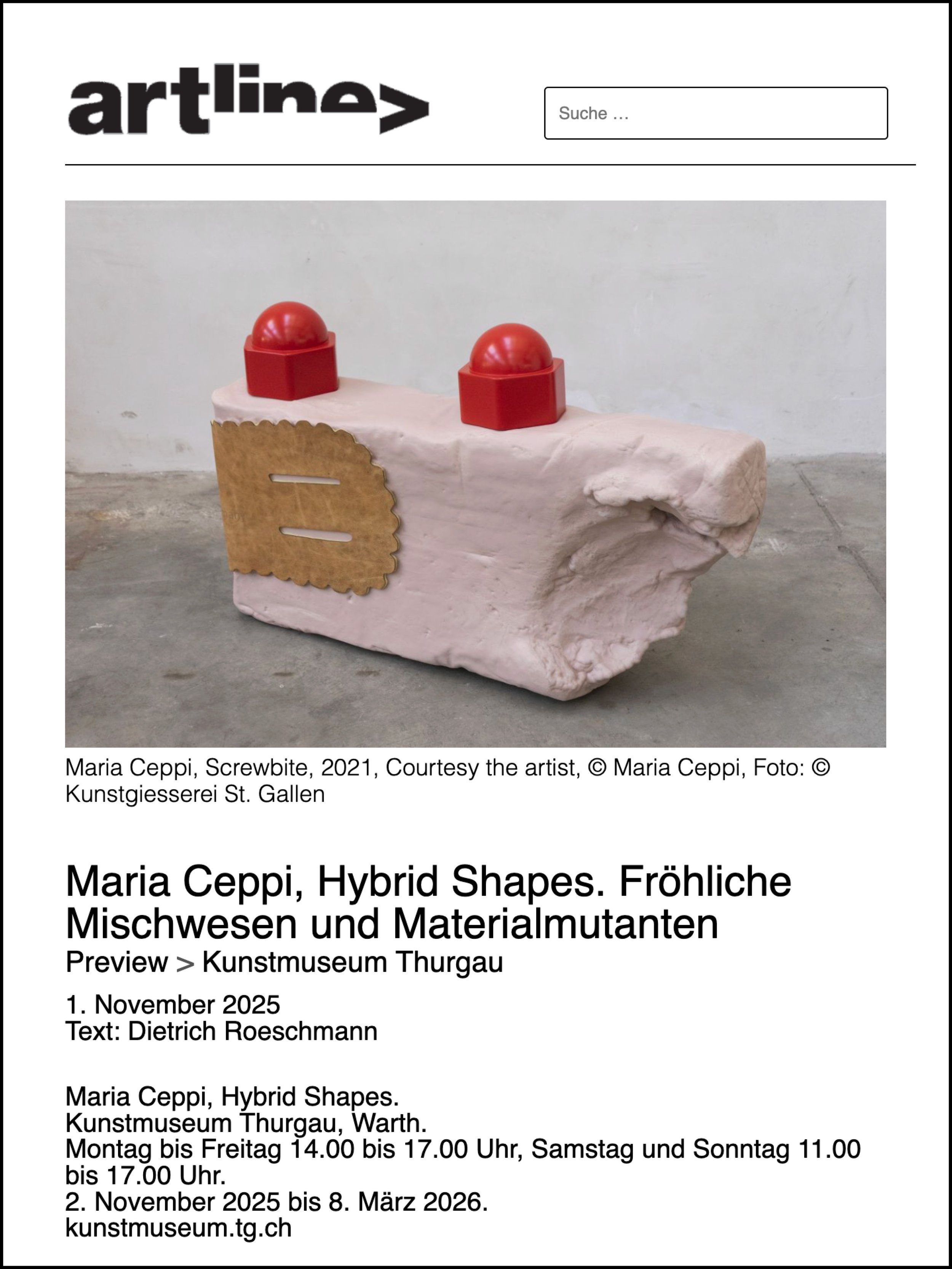 ARTLINE | „Maria Ceppi, Hybrid Shapes. Fröhliche Mischwesen und Materialmutanten“