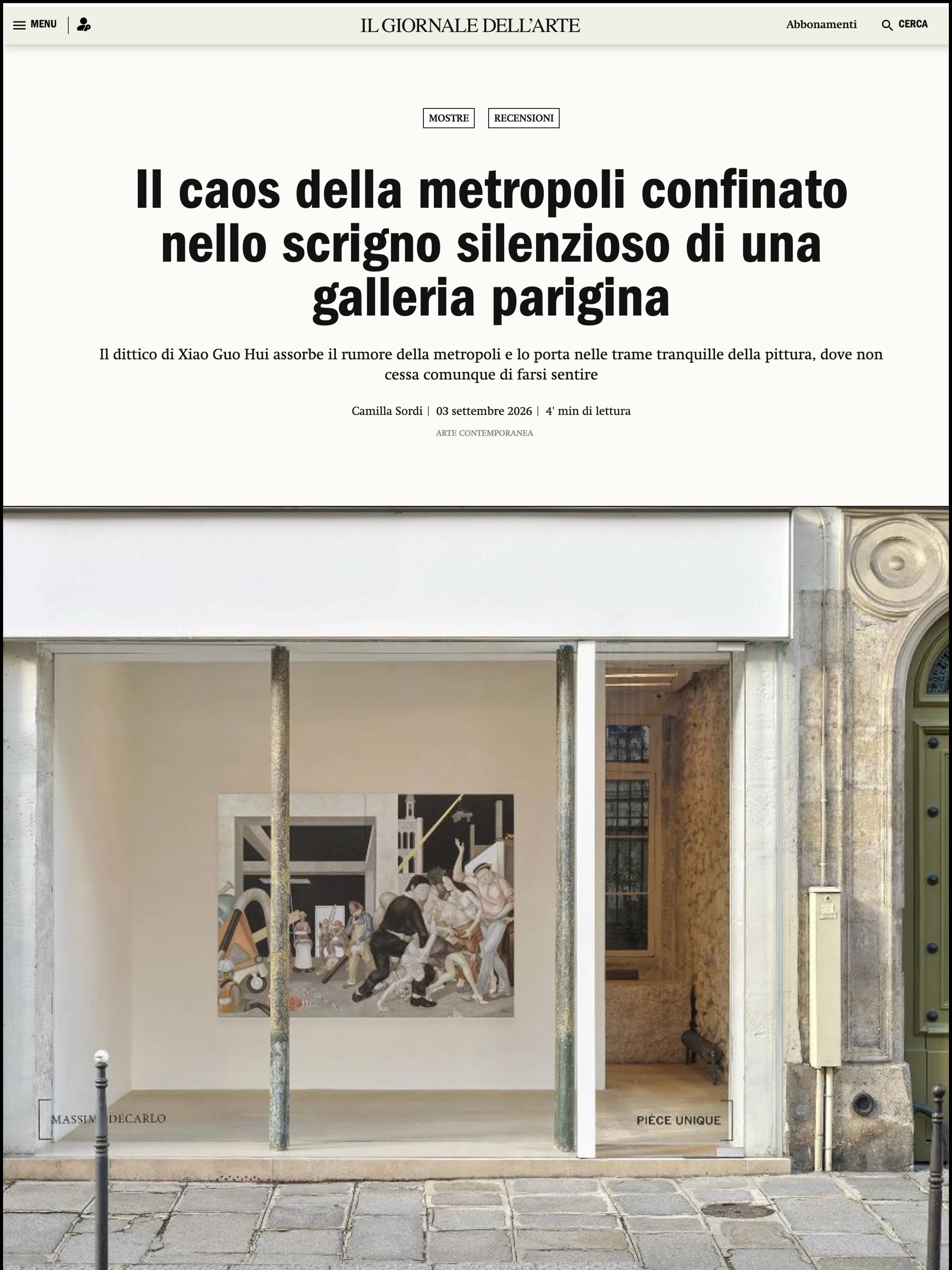 IL GIORNALE DELL'ARTE | "Il caos della metropoli confinato nello scrigno silenzioso di una galleria parigina"