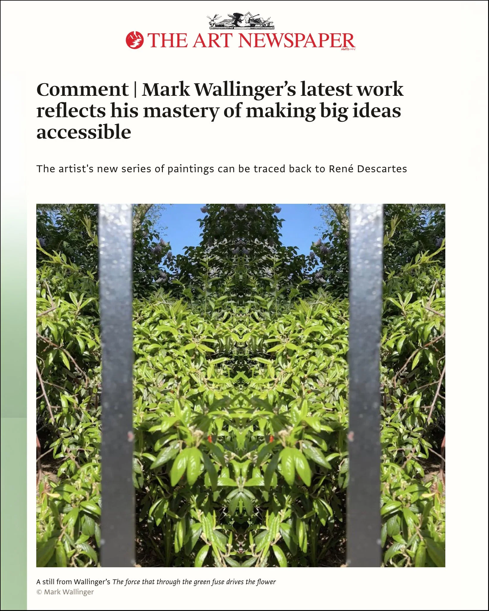 The Art Newspaper | Comment | Mark Wallinger's latest work reflect his mastery of making big ideas accessible