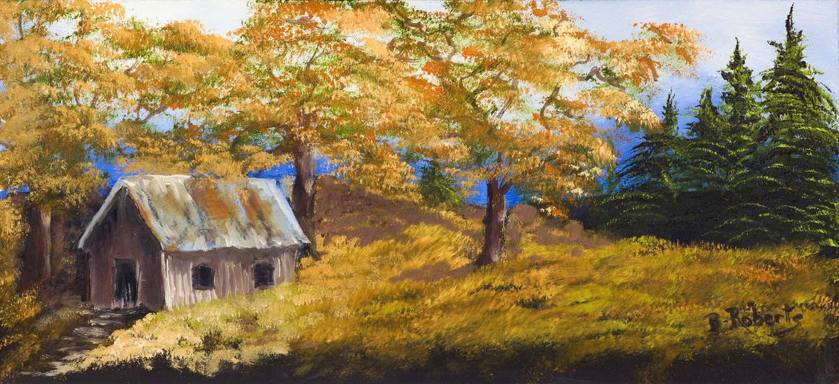 “GRANDAD’S FARM”, Oil on MASONITE, 9x18 inches (unframed), $425