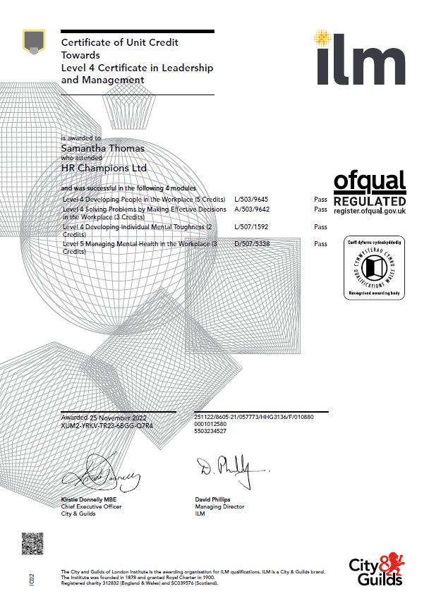 Leadership and Management certificate for Embrace LIfe UK 