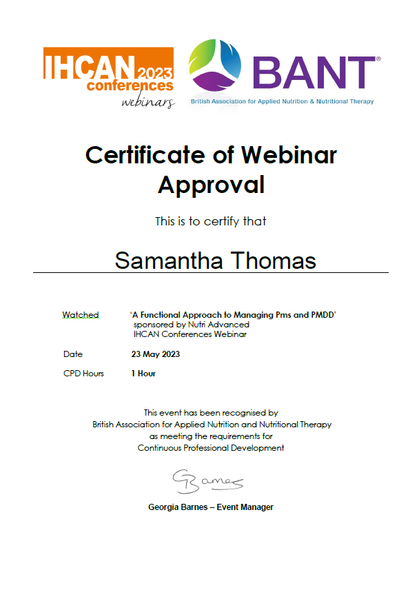 Bant CPD hours certificate Samantha Thomas