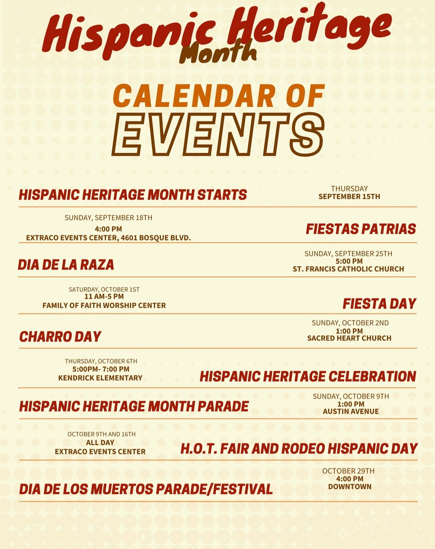 Help Waco celebrate Hispanic Heritage month!!!

#HispanicHeritageMonth
#HispanicHeritageMonth2022
#waco 
#transformationwaco