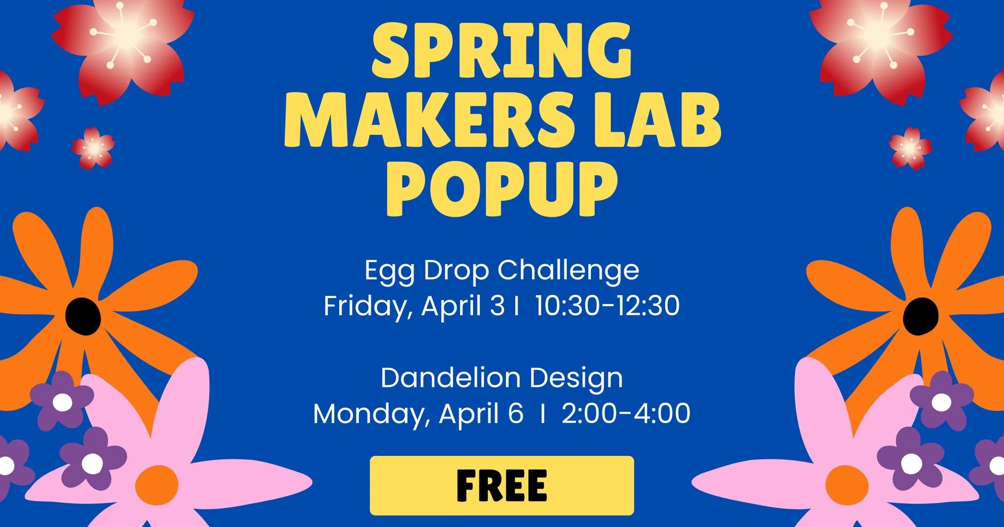 🌸✨ Spring Makers Lab Pop-Up

We&rsquo;re celebrating spring at the @wacosteamcenter with two fun, FREE, hands-on pop-up activities for young learners&mdash;no registration needed!

🥚 Egg Drop Challenge
📅 Friday, April 3 | ⏰ 10:30 AM&ndash;12:30 PM