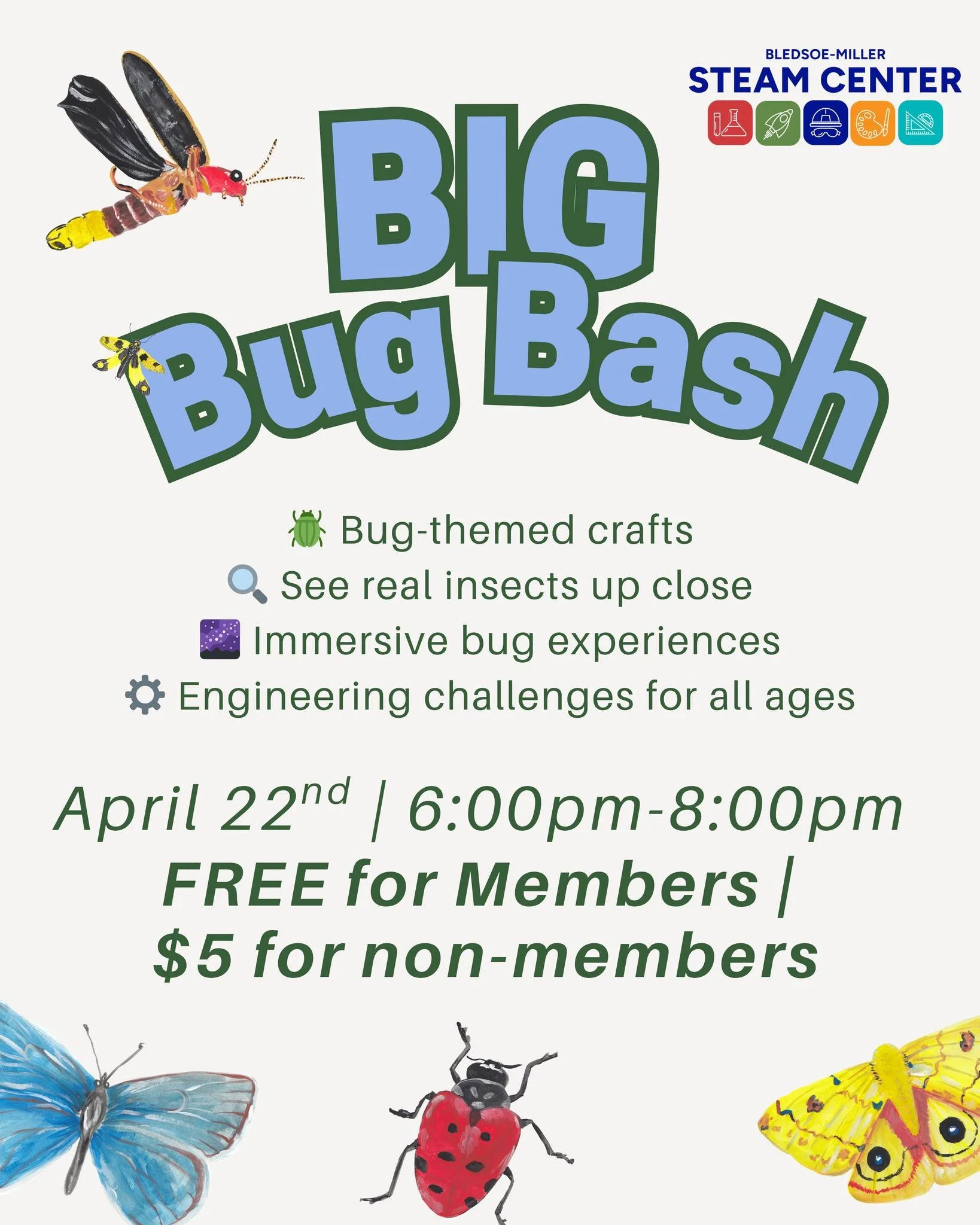 🐞🌎 Celebrate Earth Day with a fun, family-friendly evening exploring the amazing world of bugs!

Join us for The Big Bug Bash at the @wacosteamcenter, a come-and-go event filled with hands-on activities, creative challenges, and up-close encounters