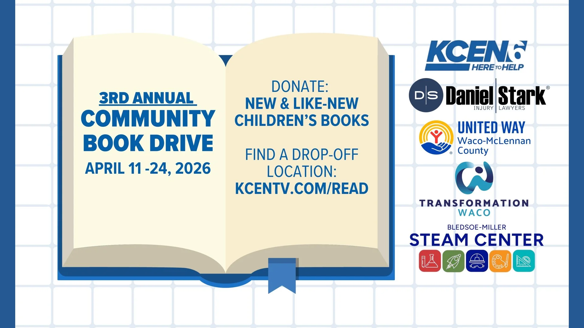 Transformation Waco is proud to participate in the &ldquo;Give a Book, Give a World&rdquo; book drive, in partnership with @wacosteamcenter, @uwwmc, @kcennews, and @danielstarkinjurylaw. 

From April 11&ndash;24, community members can donate new or g