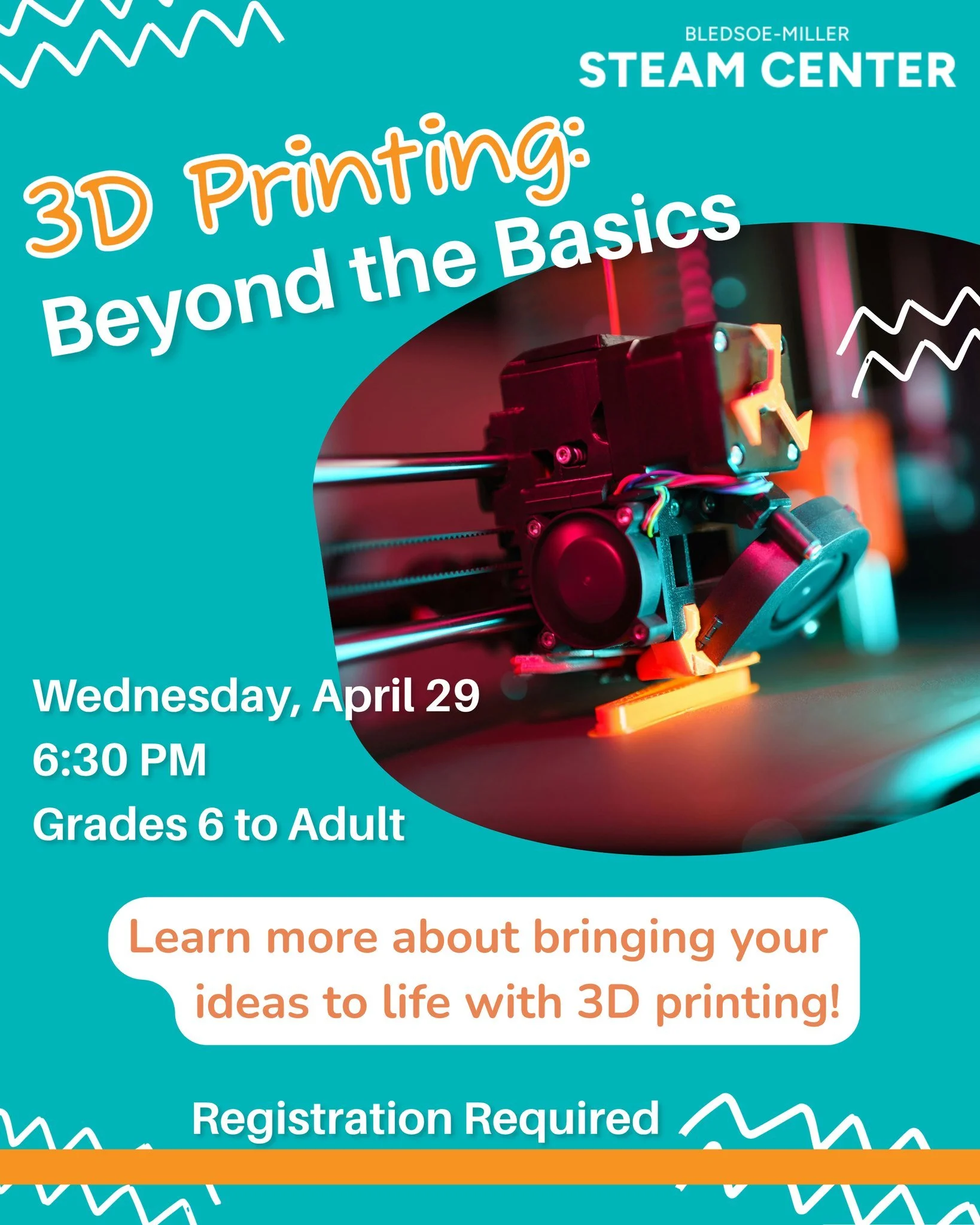🖨️✨ Ready to level up your 3D printing skills?

In this free, hands-on workshop at @wacosteamcenter, you&rsquo;ll dive into advanced design techniques, fine-tune printer settings, and learn how to troubleshoot like a pro

Perfect for anyone with pri