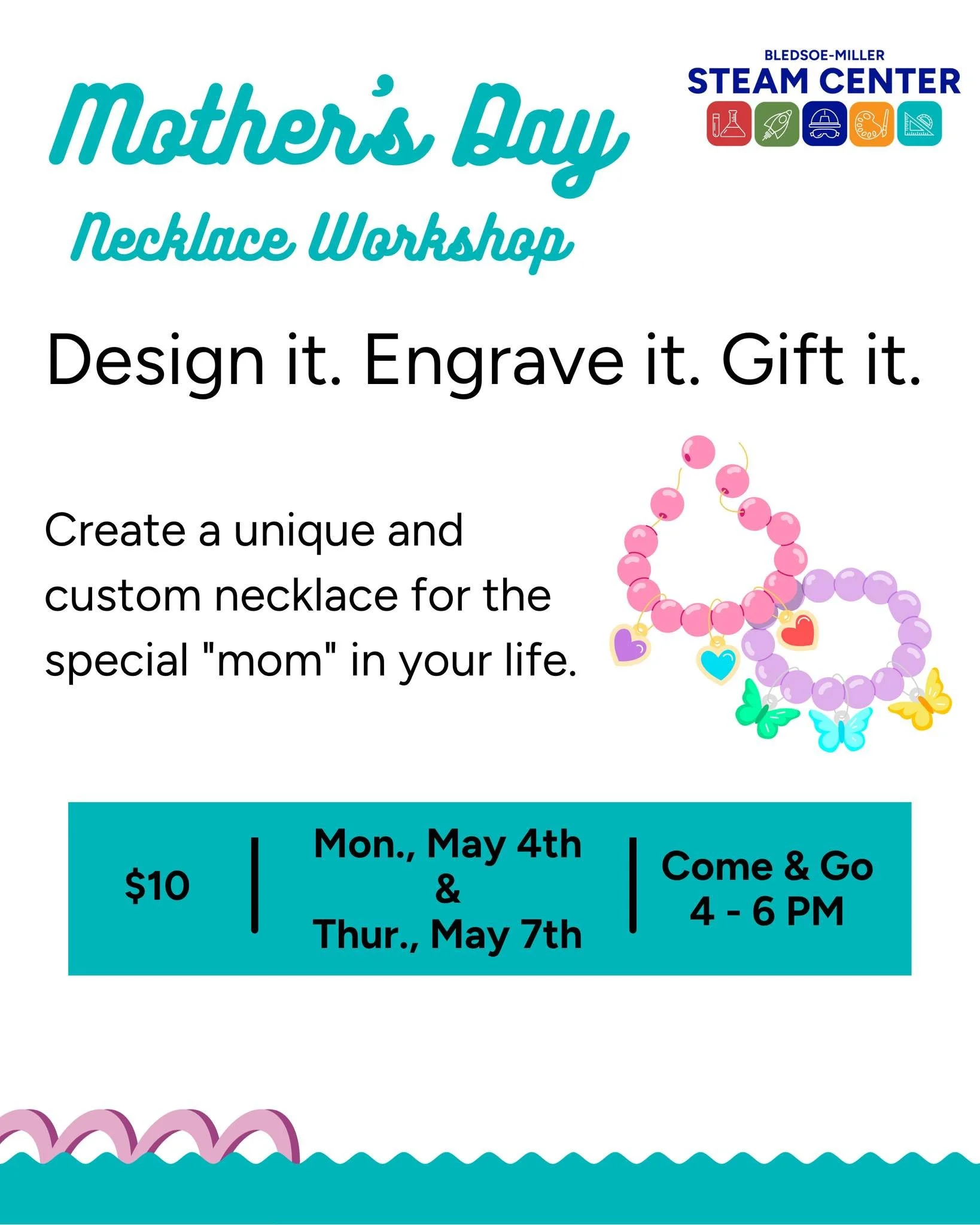 Create a one-of-a-kind necklace for the special &ldquo;mom&rdquo; in your life using our Glowforge to laser engrave a custom wood pendant. Bring your own drawing to life using our Glowforge to laser engrave a special wood pendant. 

This come-and-go 