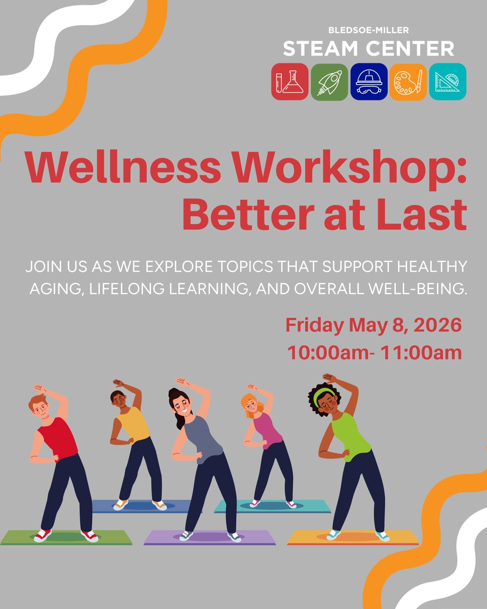 🧘&zwj;♀️✨ Take time for your well-being

Join us for our @betteratlastwaco Wellness Workshop, designed especially for adults 55+, as we explore practical ways to support healthy aging, lifelong learning, and overall well-being.

This session at the 