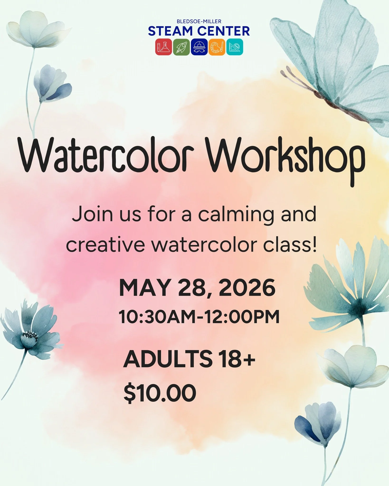 🎨✨Get creative with watercolor

Join artist Sarah Pick for a relaxing, beginner-friendly watercolor class designed for adults looking to explore creativity in a welcoming environment.

Learn simple techniques, experiment with color, and create your 
