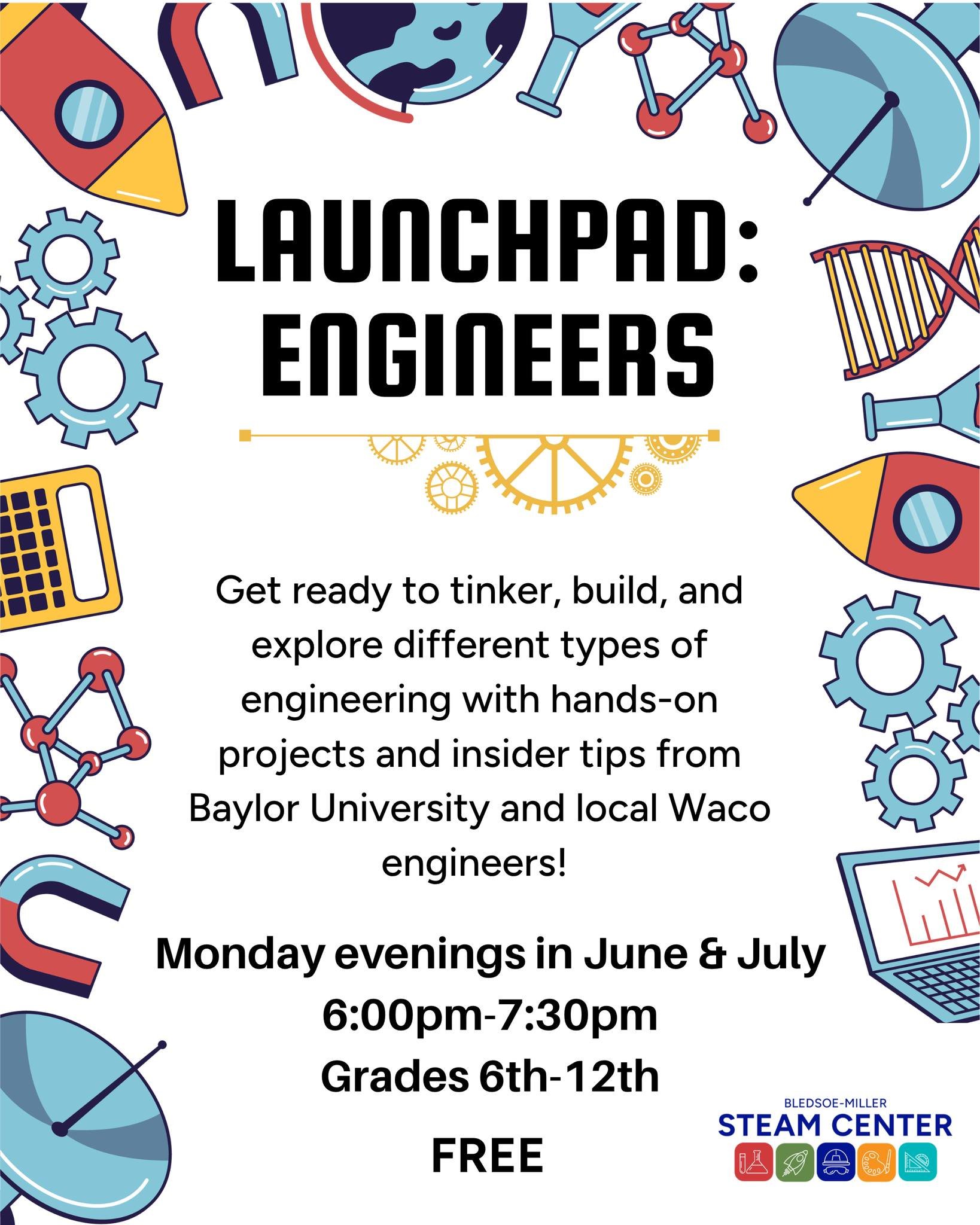⚙️🚀 Calling future engineers!

This summer at the @wacosteamcenter, middle and high school students can dive into the world of engineering through hands-on projects, creative challenges, and real-world problem solving at LaunchPad Engineers.

Studen