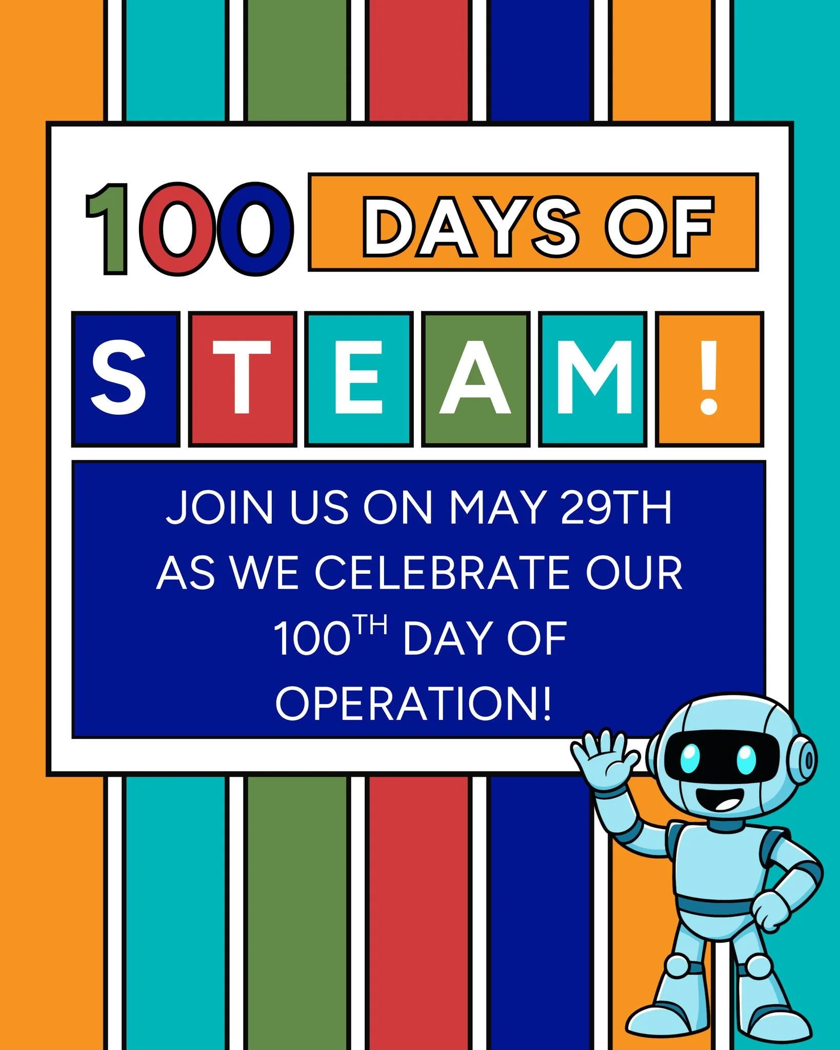 Celebrate the @wacosteamcenter&rsquo;s first 100 days with hands-on activities, creative challenges, and interactive experiences for all ages throughout the day. 

Explore, build, experiment, and discover as we mark this exciting milestone and celebr