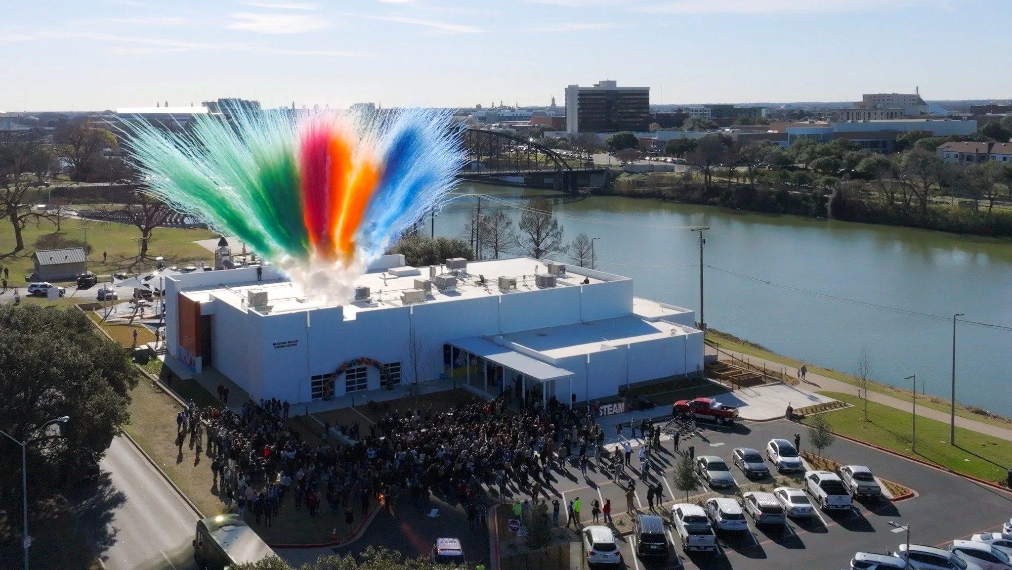 fireworks at bledsoe-miller steam center ribbon-cutting