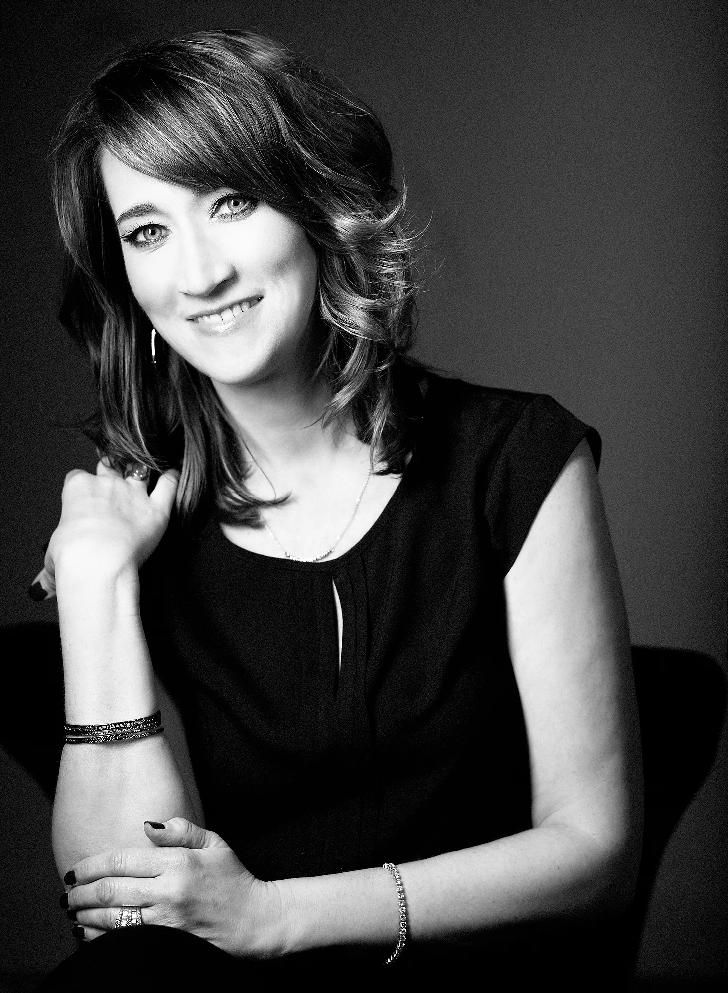 black and white headshot in studio