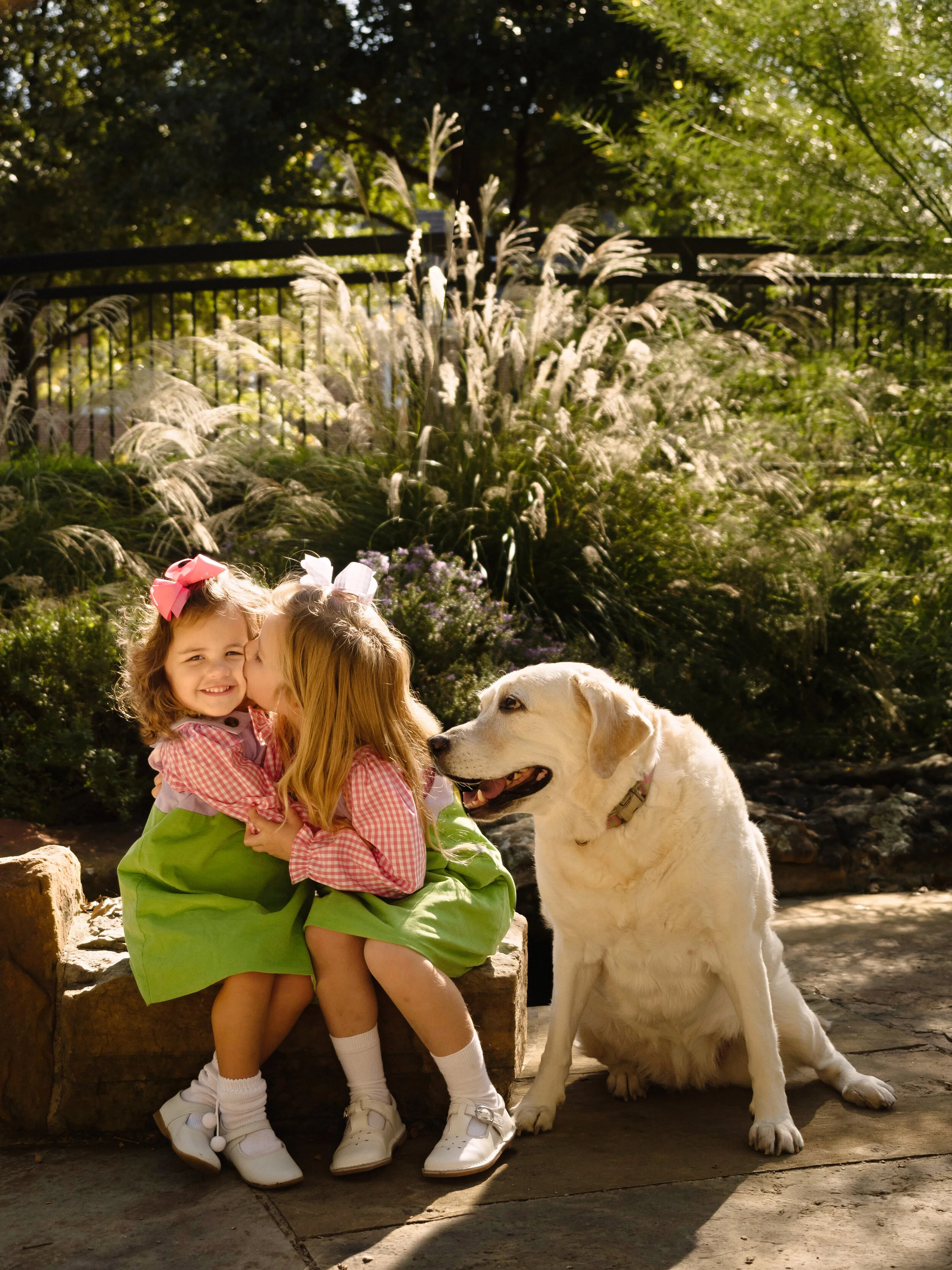 Portrait of sisters and their puppy