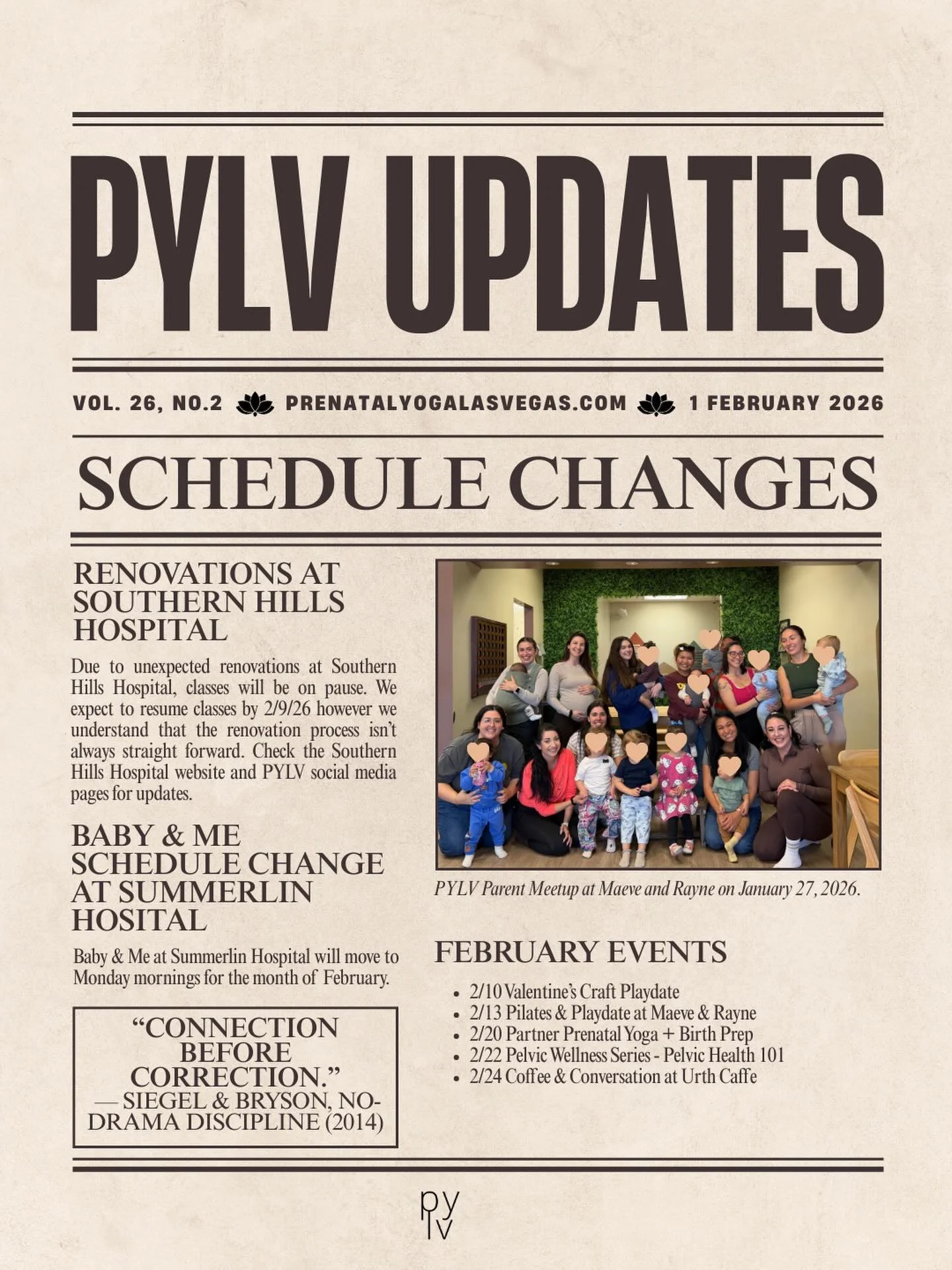 📰 PYLV February Updates 📰

Class updates, favorite moments, and exciting events ahead. Catch up on everything happening this month at PYLV and be part of it.

#pylv #prenatalyogalasvegas #lasvegasfamilyevents #lasvegasyoga #lasvegasfamily