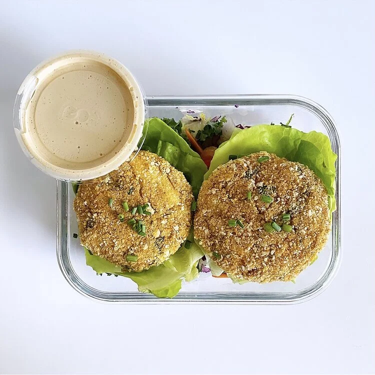 Creole Style Jack Cakes with Mixed Cabbage Slaw and Remoulade Dip Sauce
