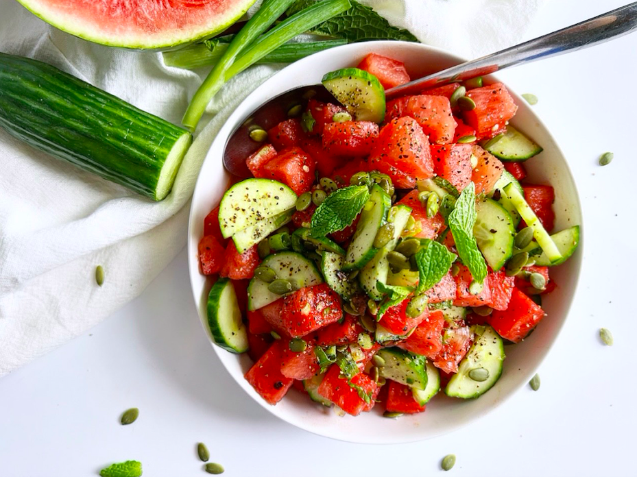 Minty Watermelon and Cucumber Salad