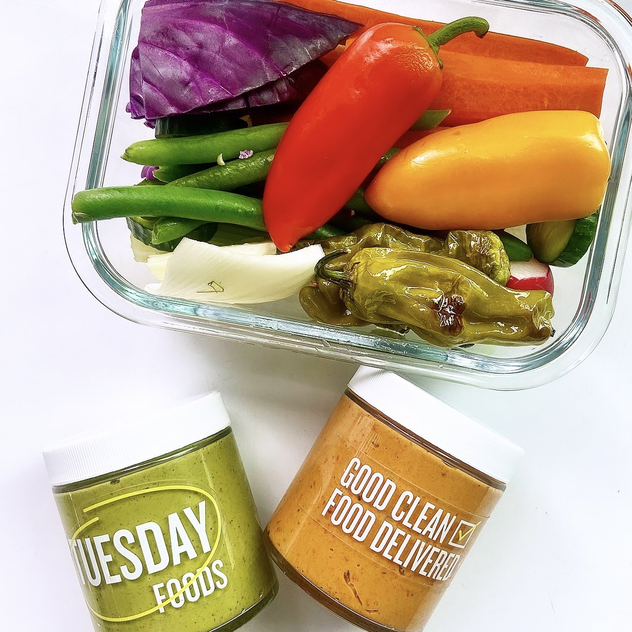 Crudités with Roasted Red Pepper Hummus and Green Goddess Cilantro Dip