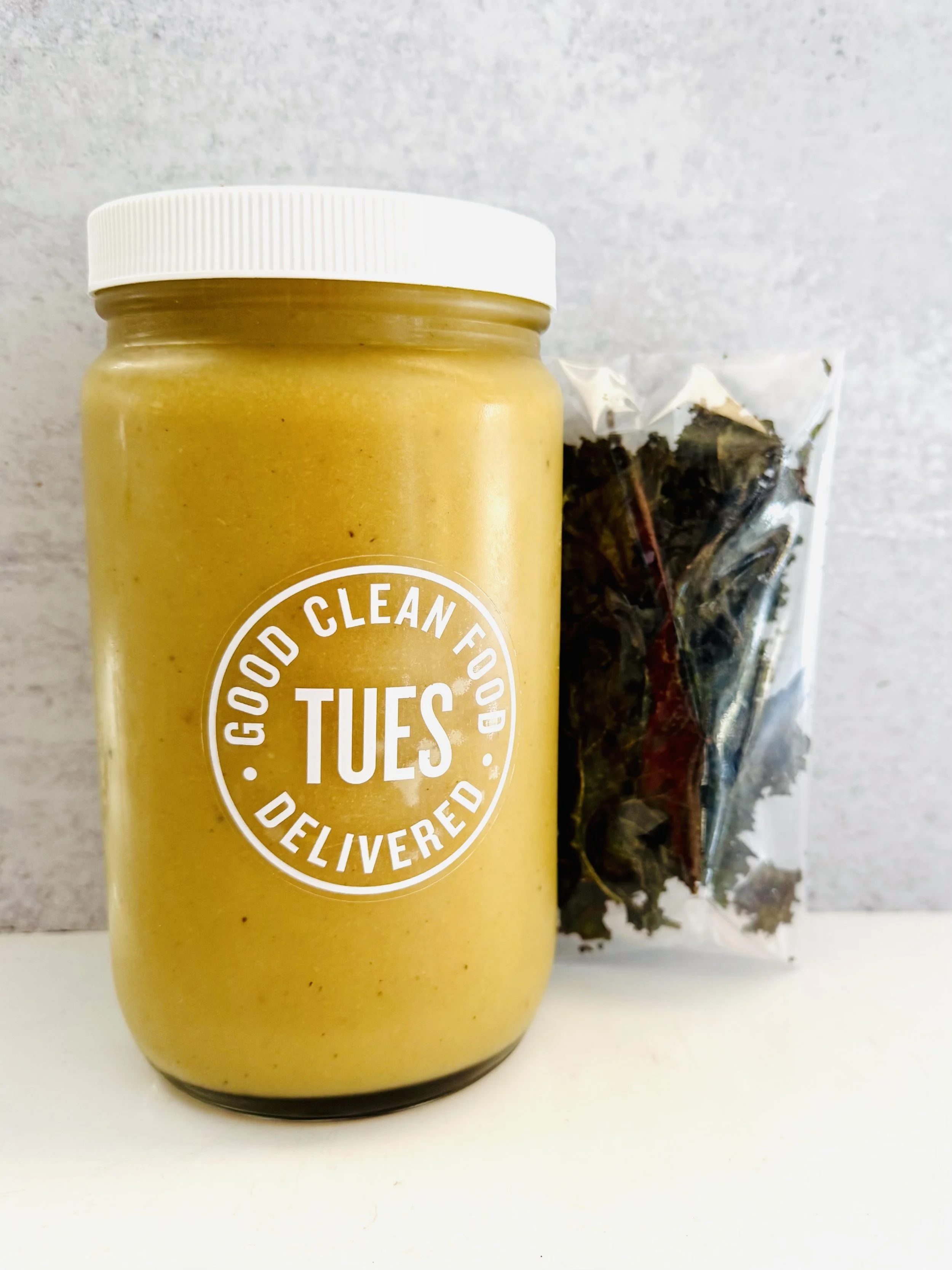 Roasted Parsnip + Celery Soup W/ Kale Chips