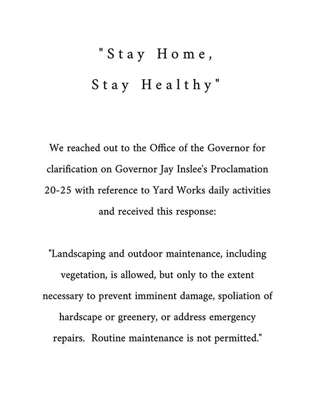 We will therefore be continuing to provide landscape services if necessary to &ldquo;prevent imminent damage, spoliation of hardscape or greenery, and/or [to] address emergency repairs&rdquo;, all while still adhering to the guidelines around social 