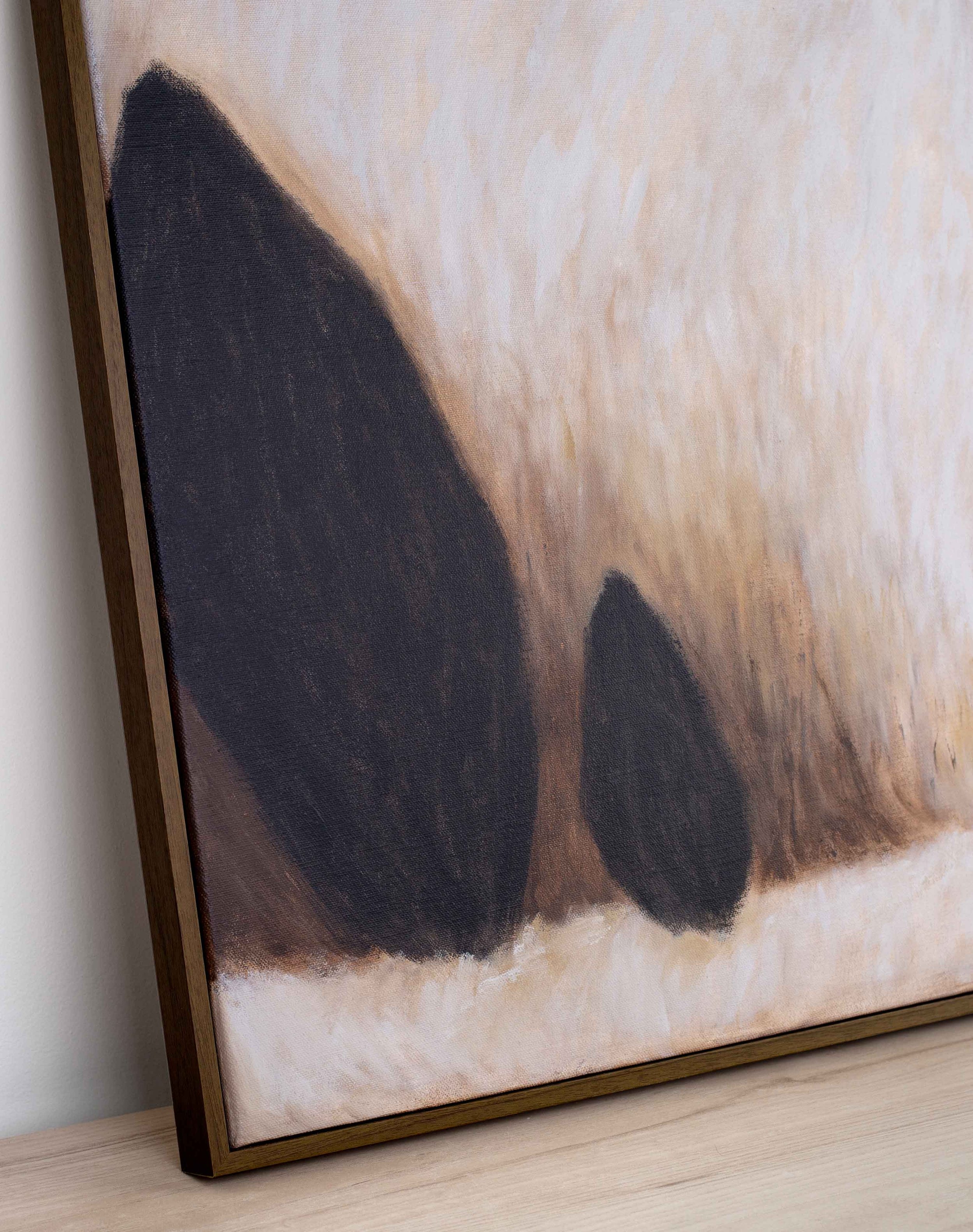 Close detail of subdued layered brushwork from The Trees, Still Aware, showing soft tonal shifts, textured horizon marks, and the quiet stillness of the painted surface.