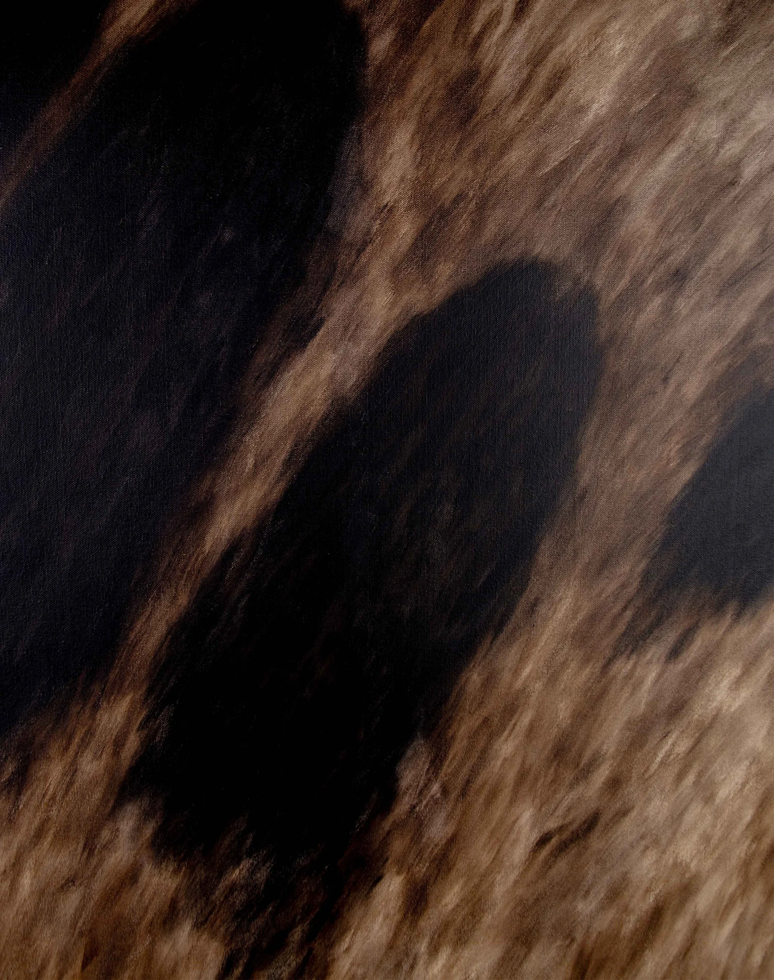 Close detail of earthy layered brushwork and dark organic forms from The Ground Held the Shape of Yesterday, showing textured surface, tonal depth, and the dense, grounded character of the painting.