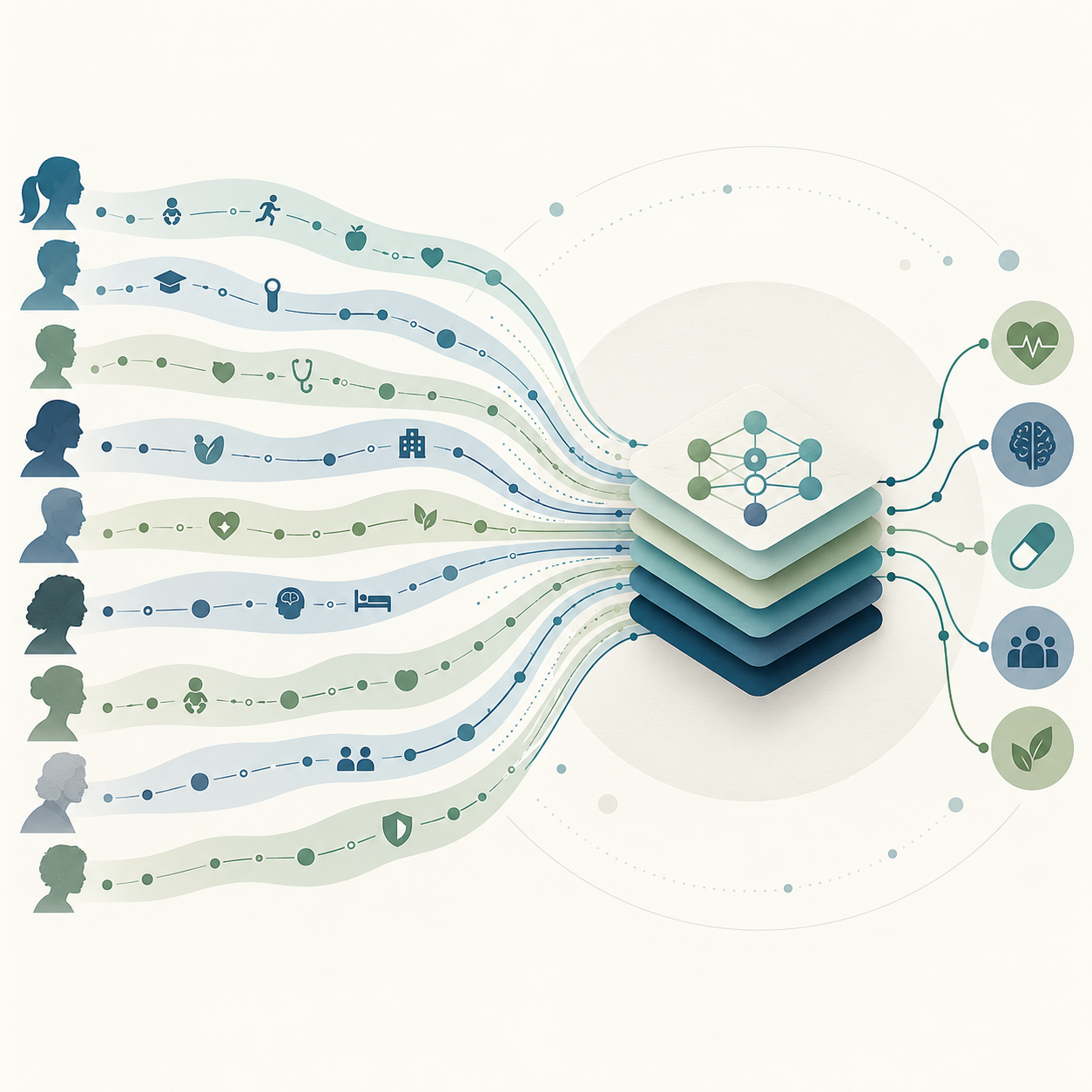 Conceptual illustration: Health foundation models from longitudinal records