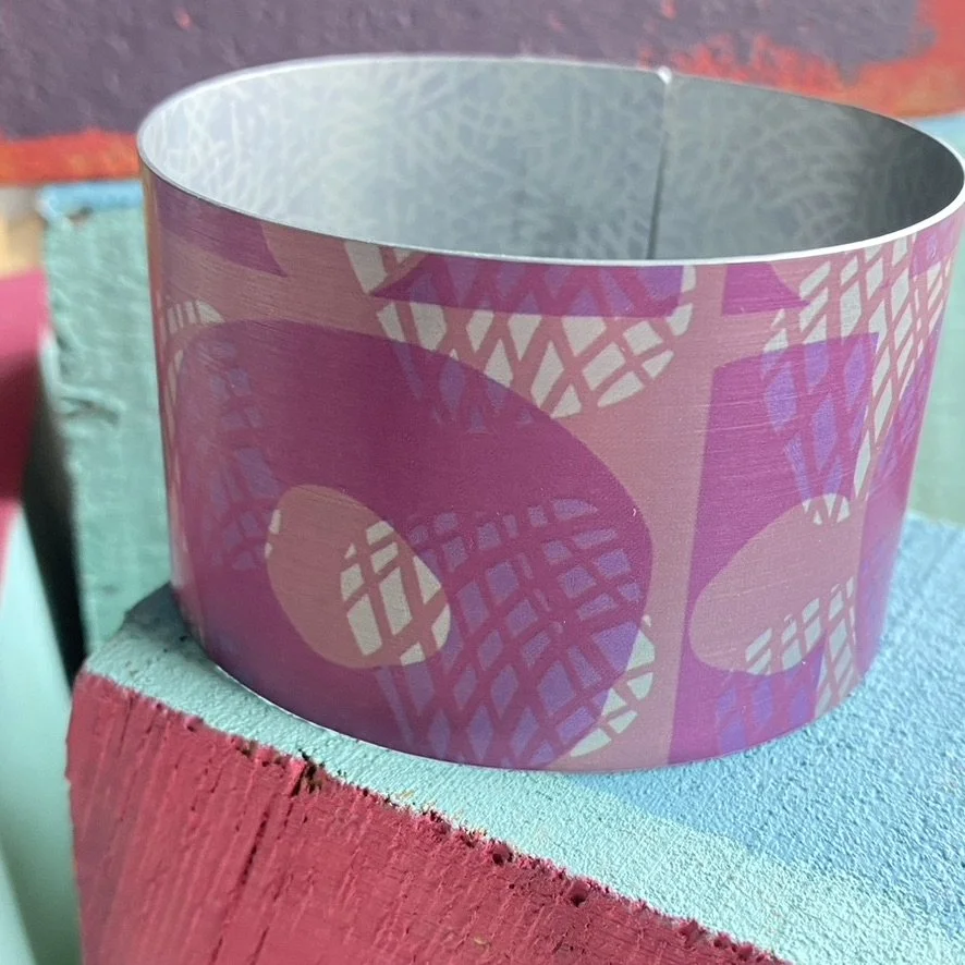Pink Abstract Wide Cuff Bangle