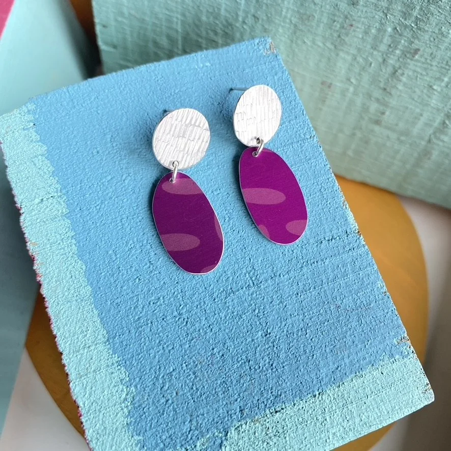 Silver with Pink Petal Design Dangle Earrings