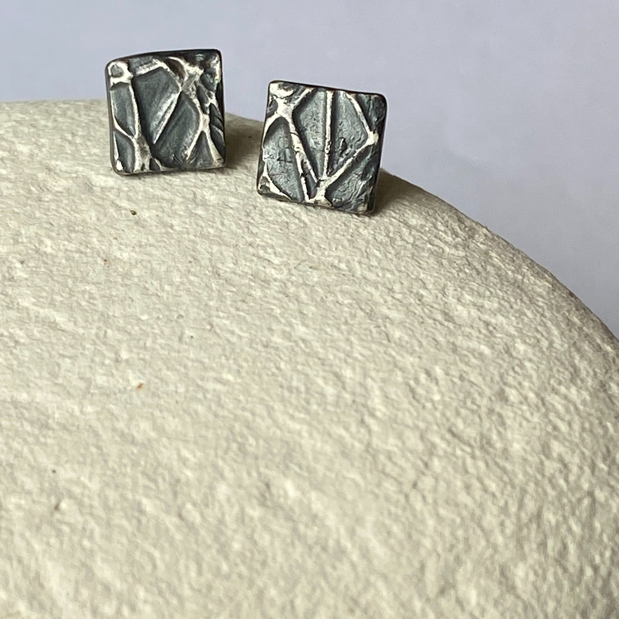 Square Chunky Textured Fine Silver Studs - ‘scratch’ pattern