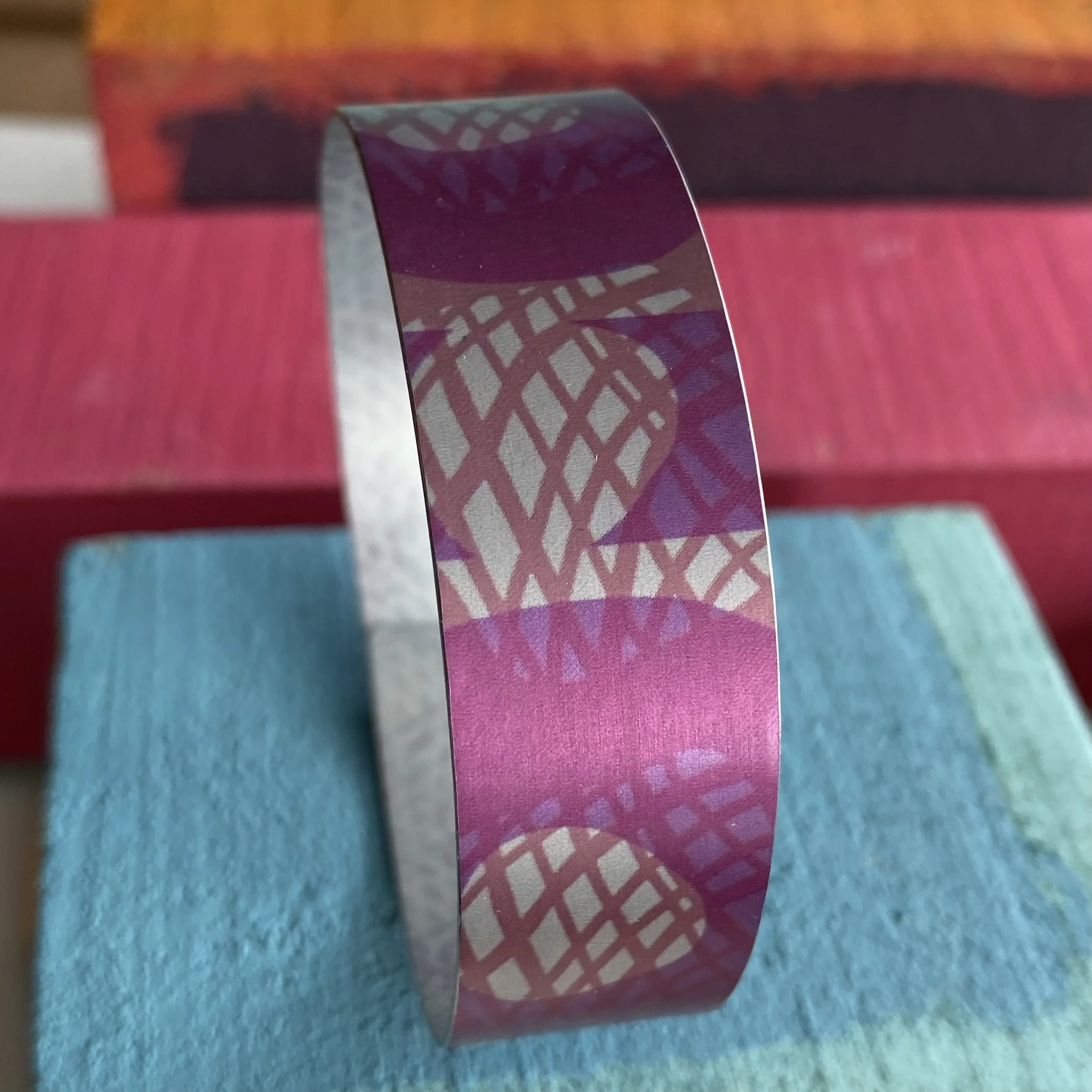 Narrow Overlapping Cuff Bangle -Pink Abstract aluminium jewellery