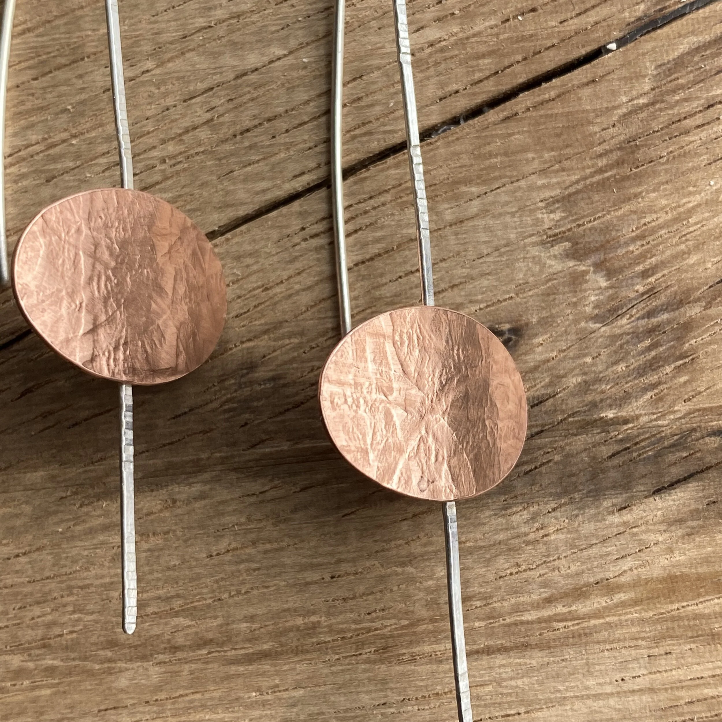 Silver and Copper Oval Earrings