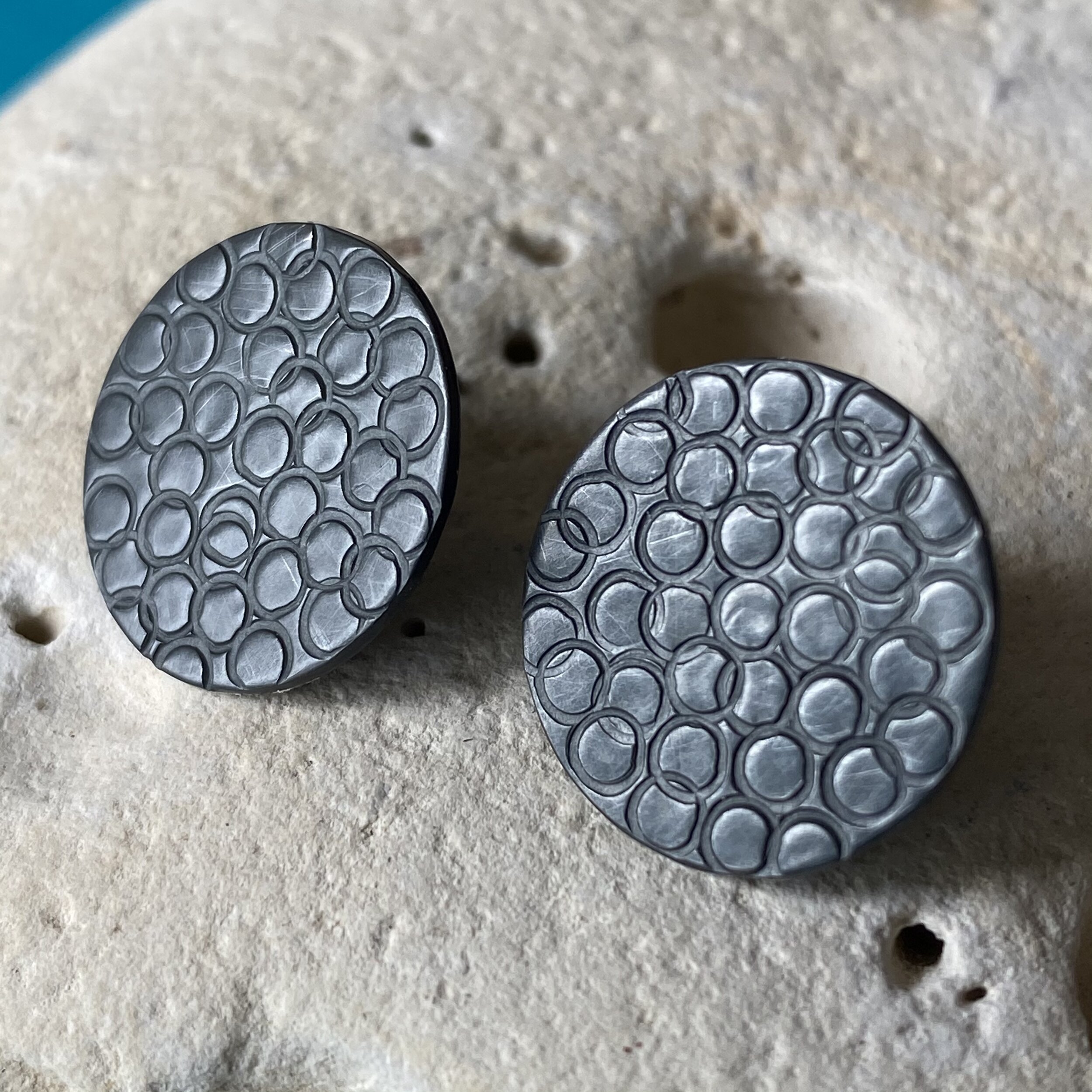 Textured Silver/Oxidised Silver Stud Earrings