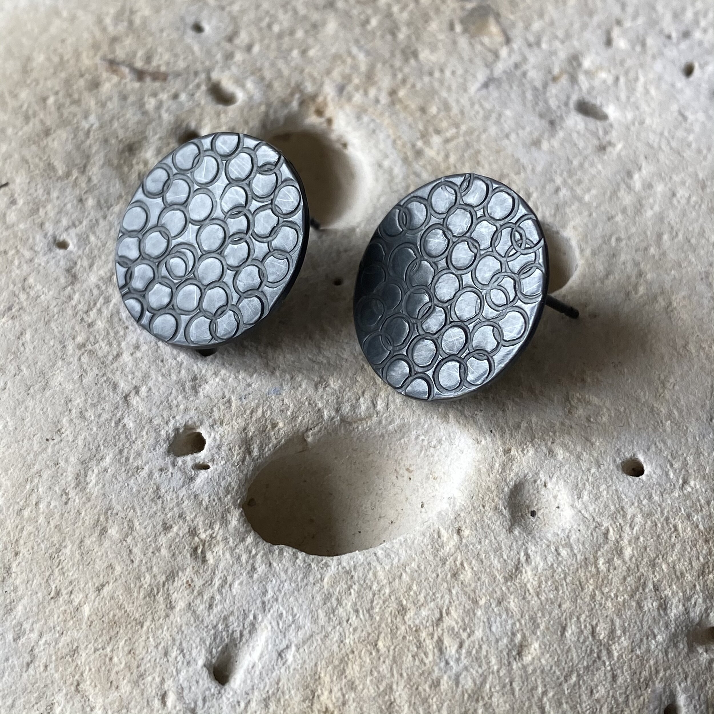 Textured Silver/Oxidised Silver Stud Earrings