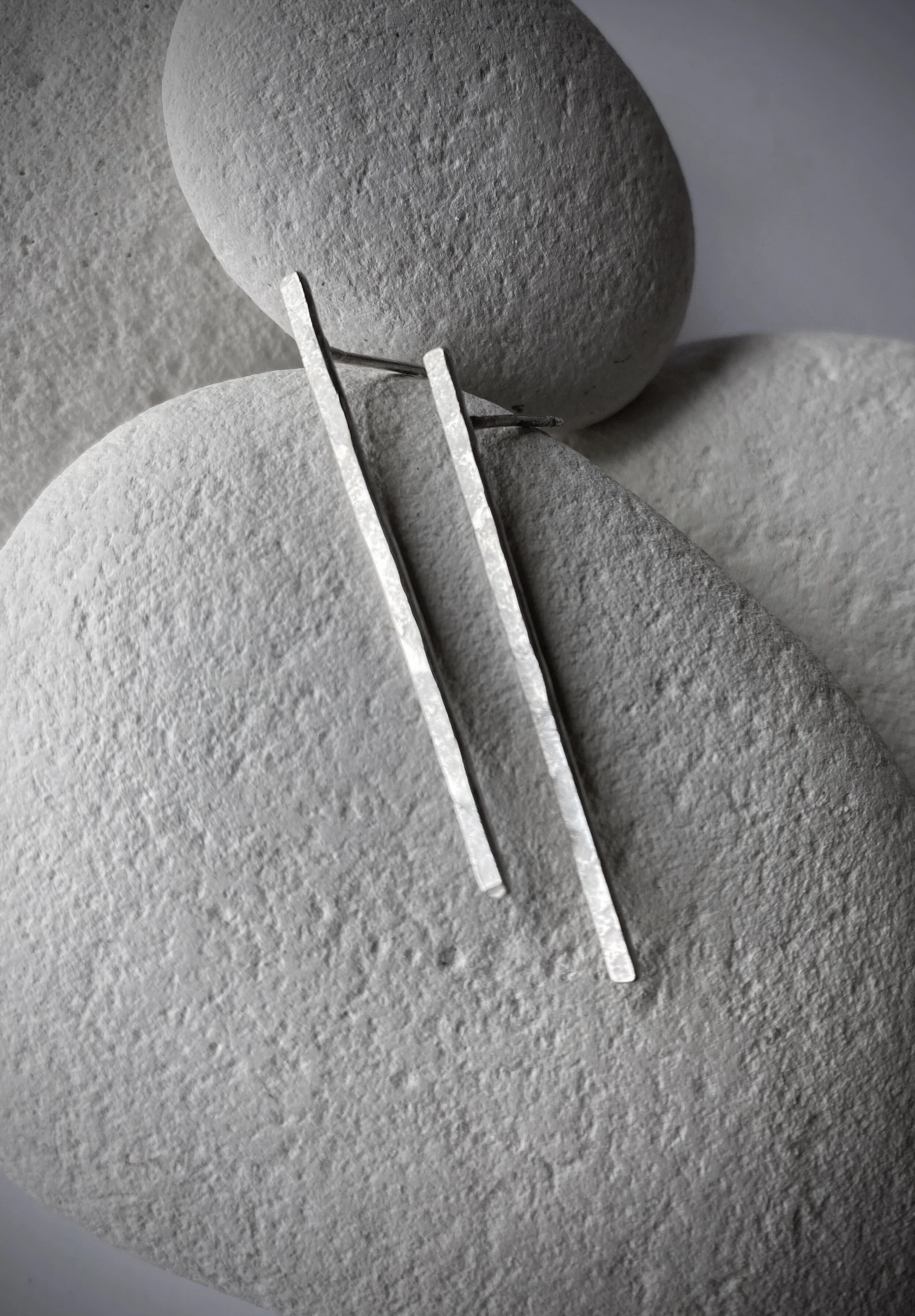 Long Textured Silver Stick Studs