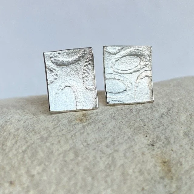 Rectangle Textured Silver Studs