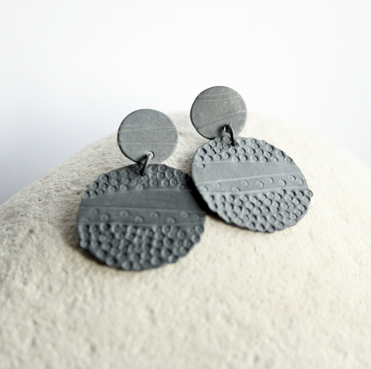 Oxidised Textured Silver Dangle Earrings