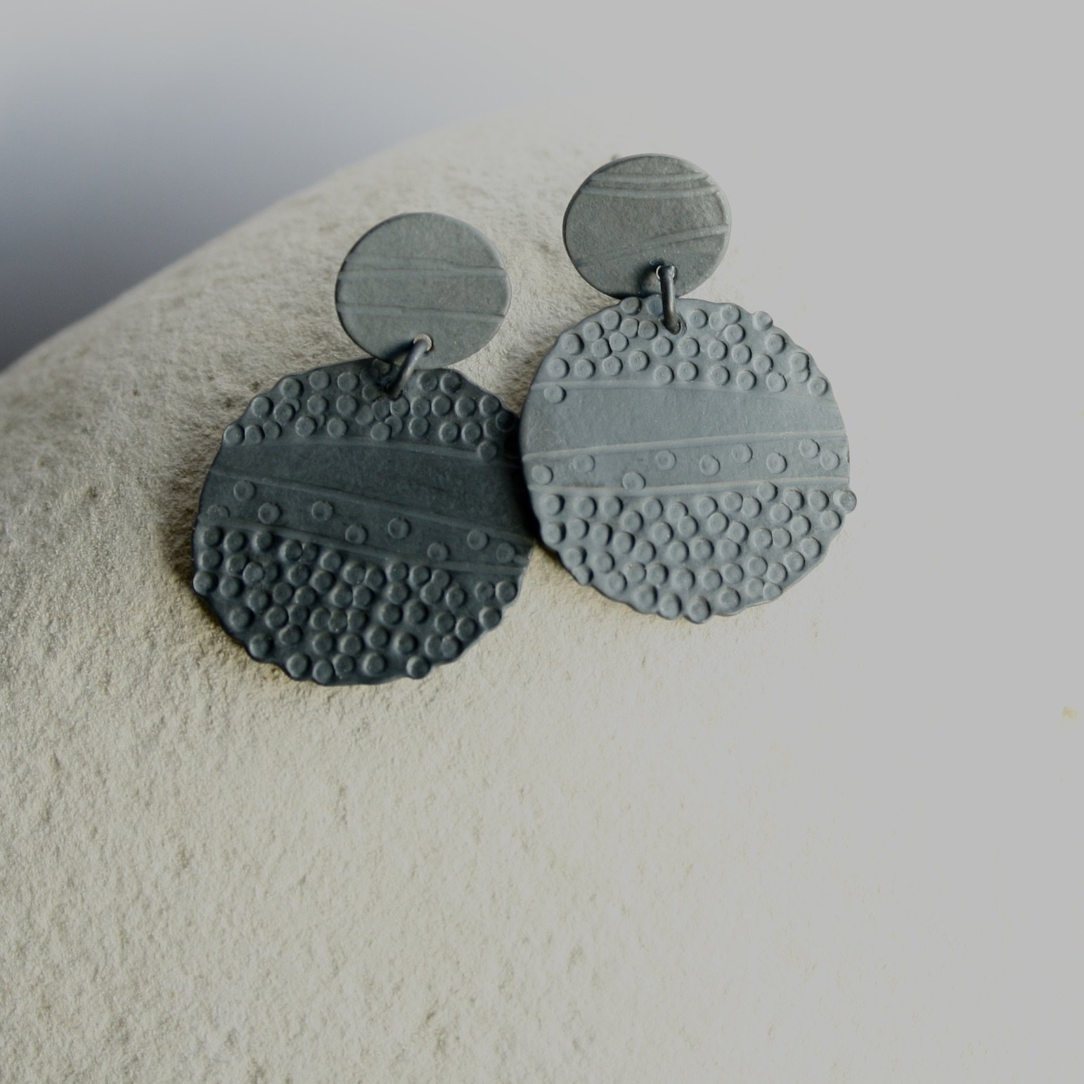 Oxidised Textured Silver Dangle Earrings