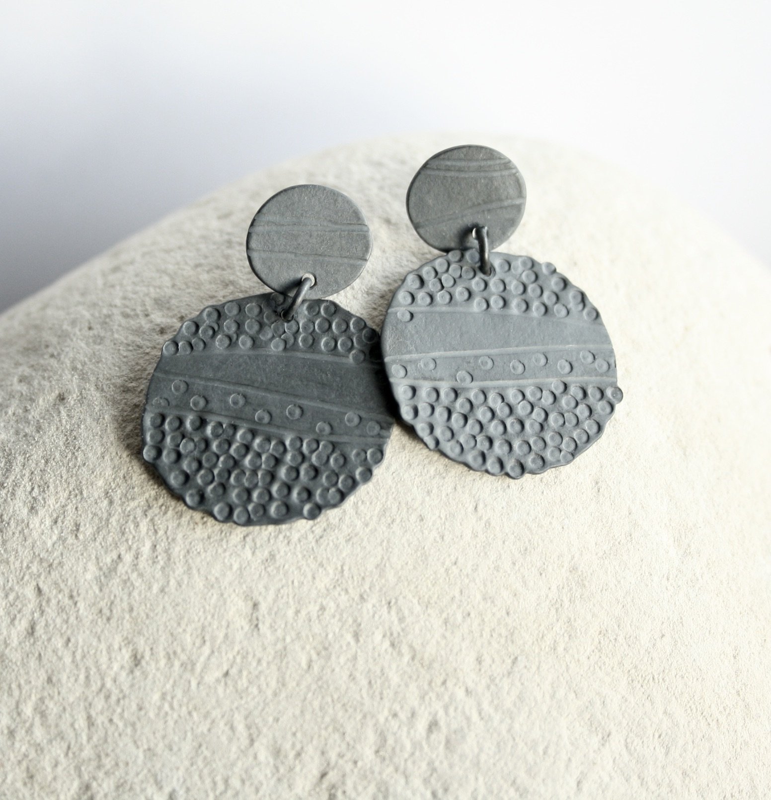 Oxidised Textured Silver Dangle Earrings