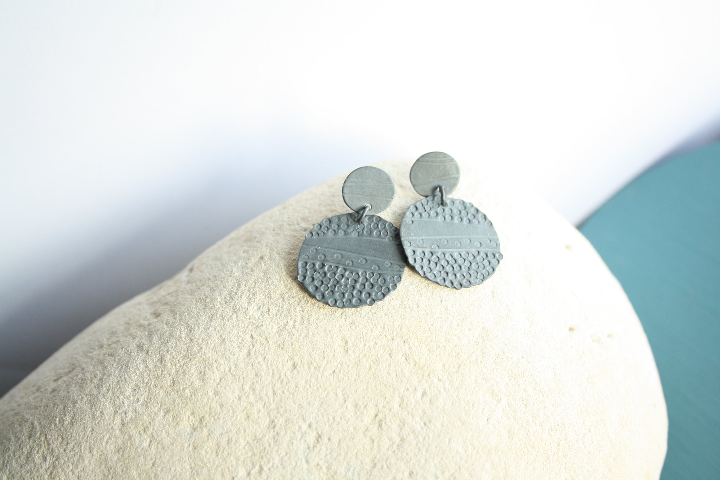 Oxidised Textured Silver Dangle Earrings