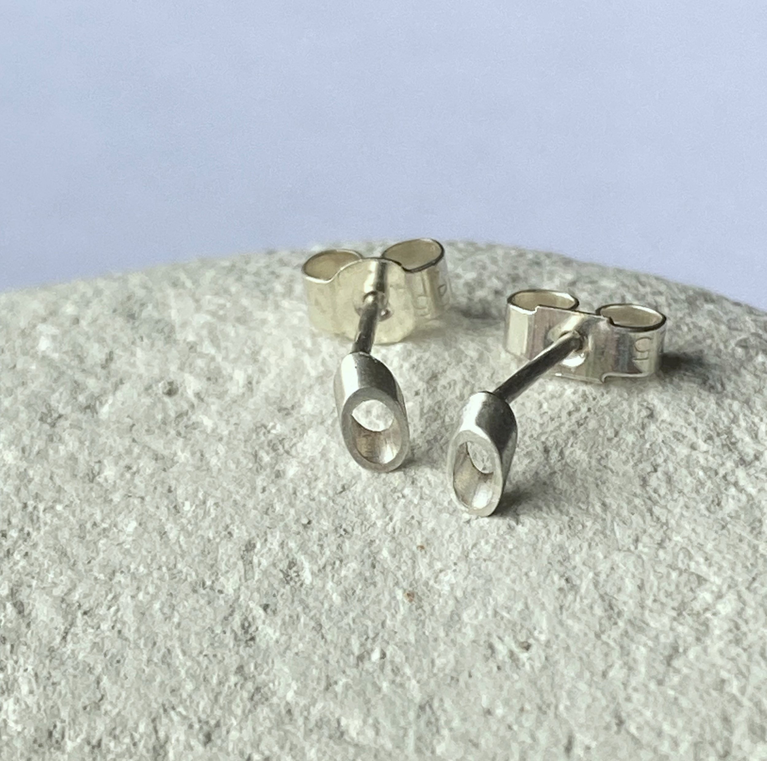 Tiny Silver Oval Stud Earrings- Made to order