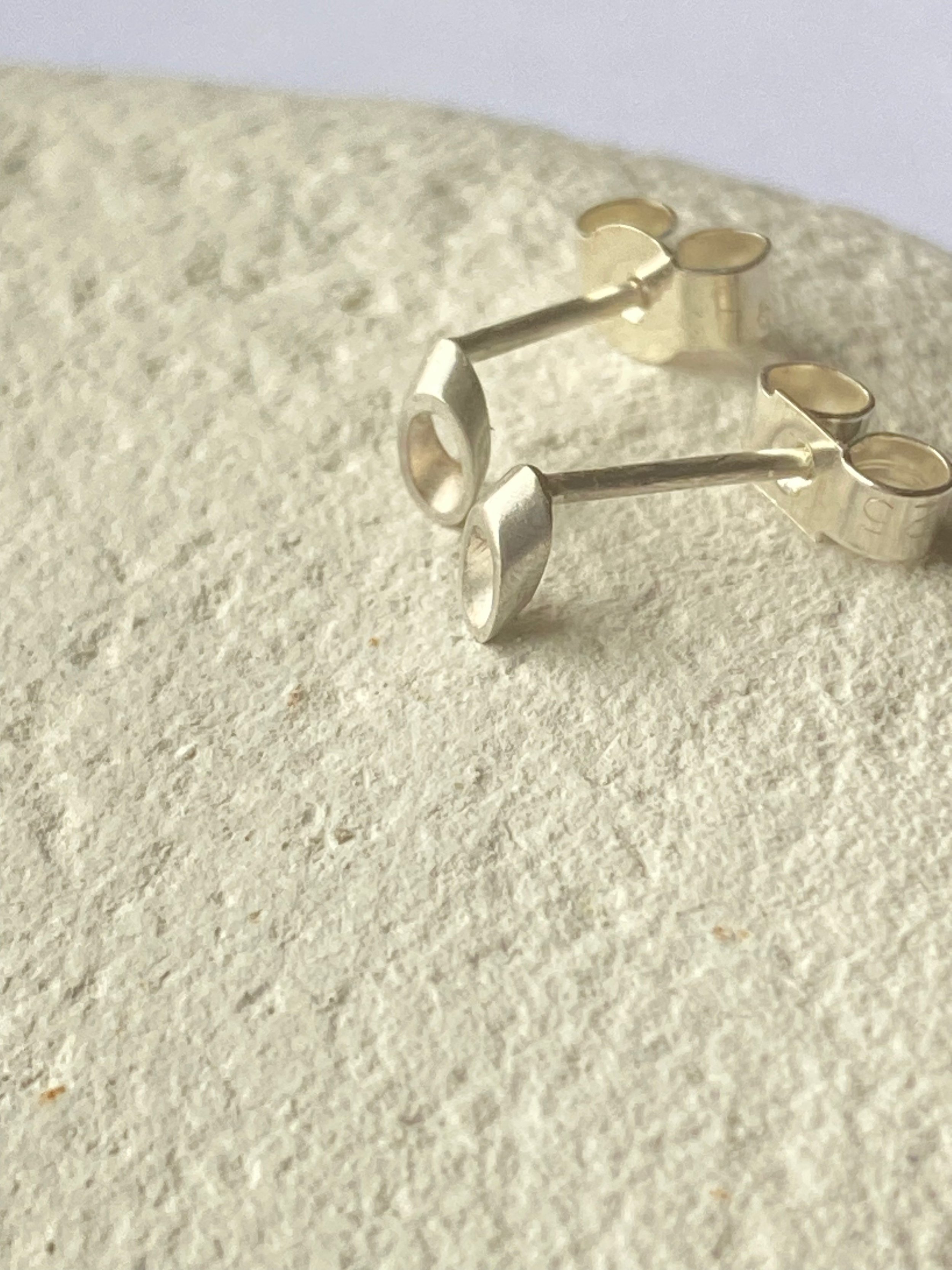 Tiny Silver Oval Stud Earrings- Made to order
