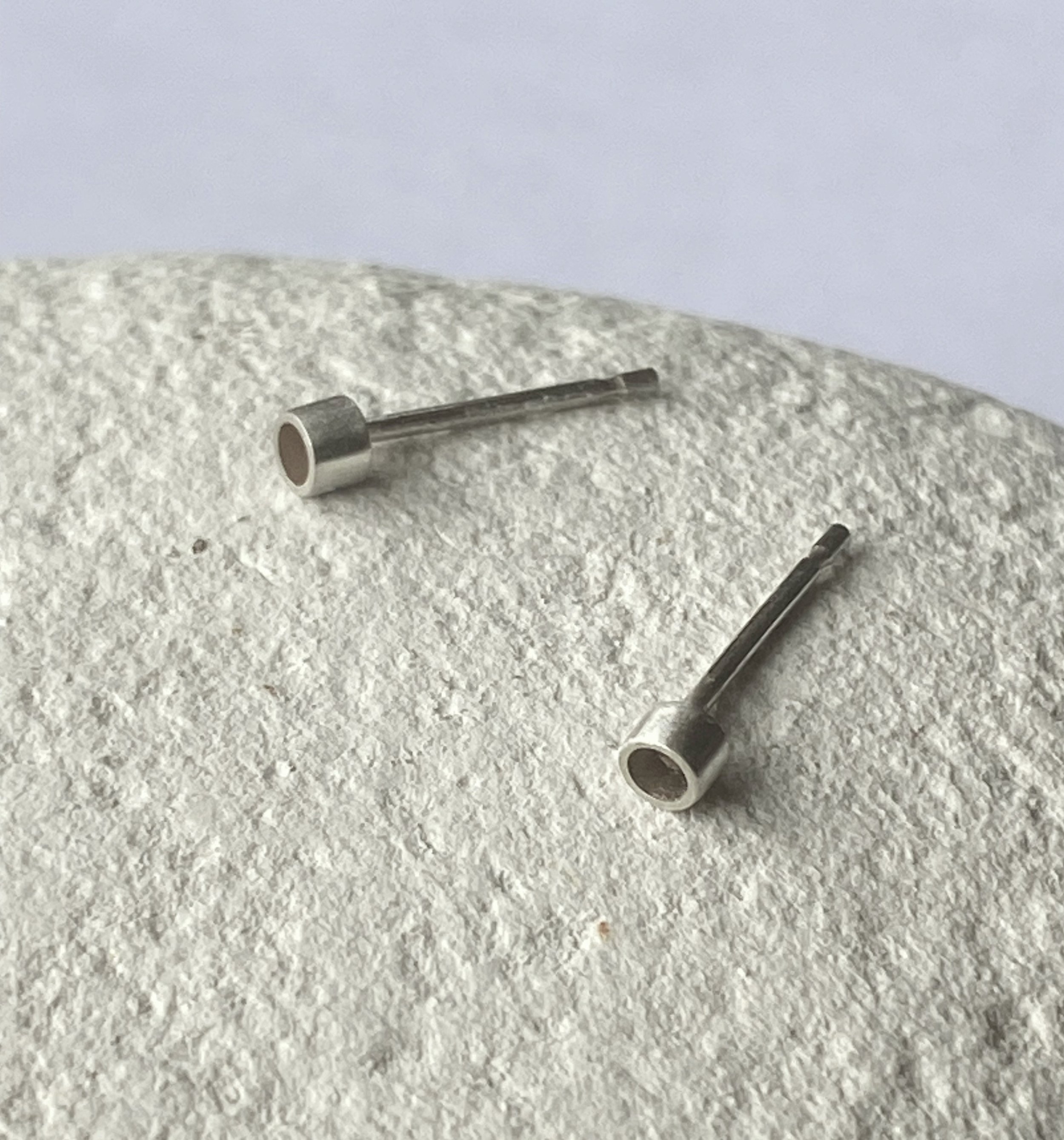 Tiny Silver Tube Stud Earrings- Made to order
