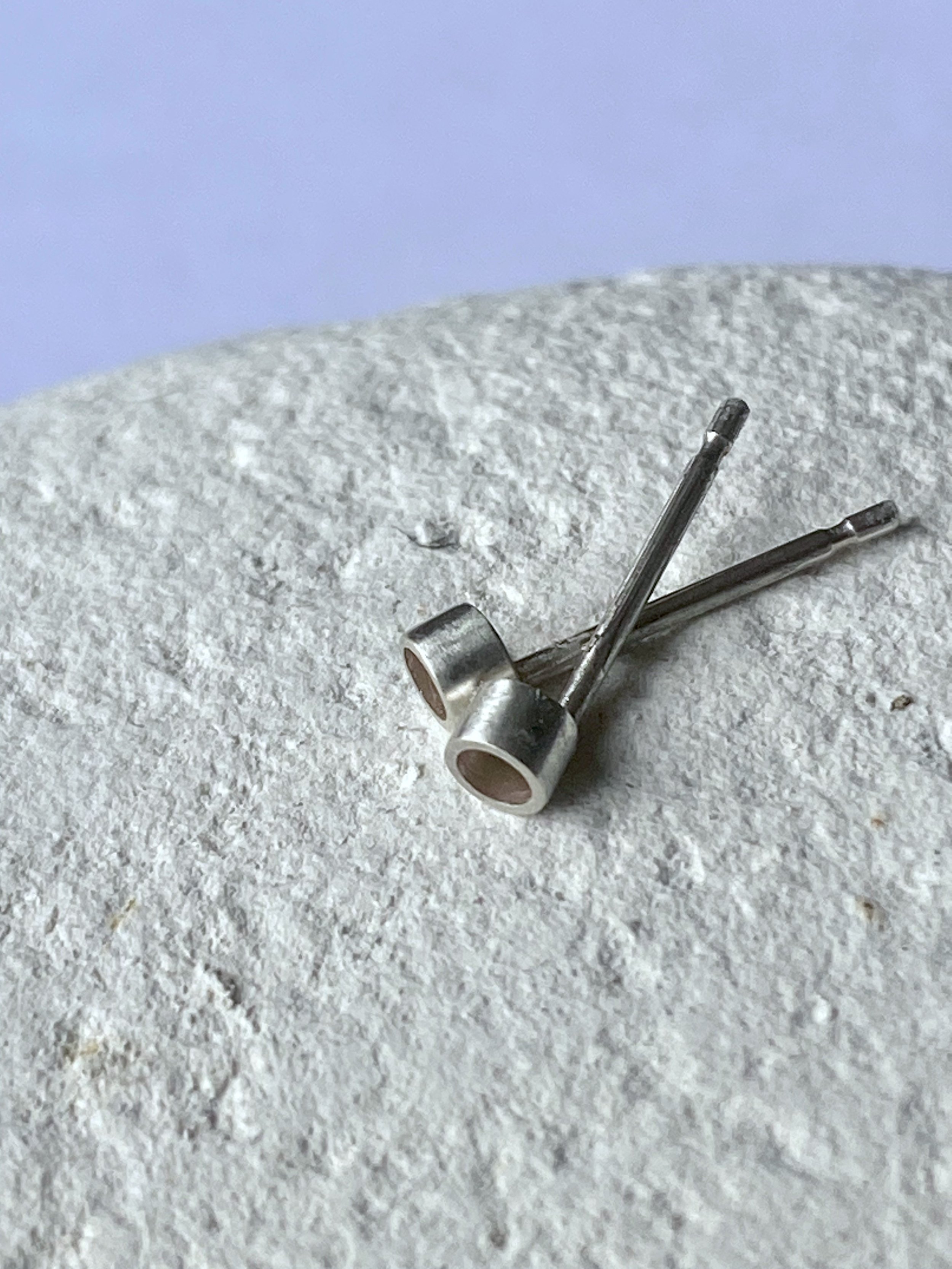 Tiny Silver Tube Stud Earrings- Made to order
