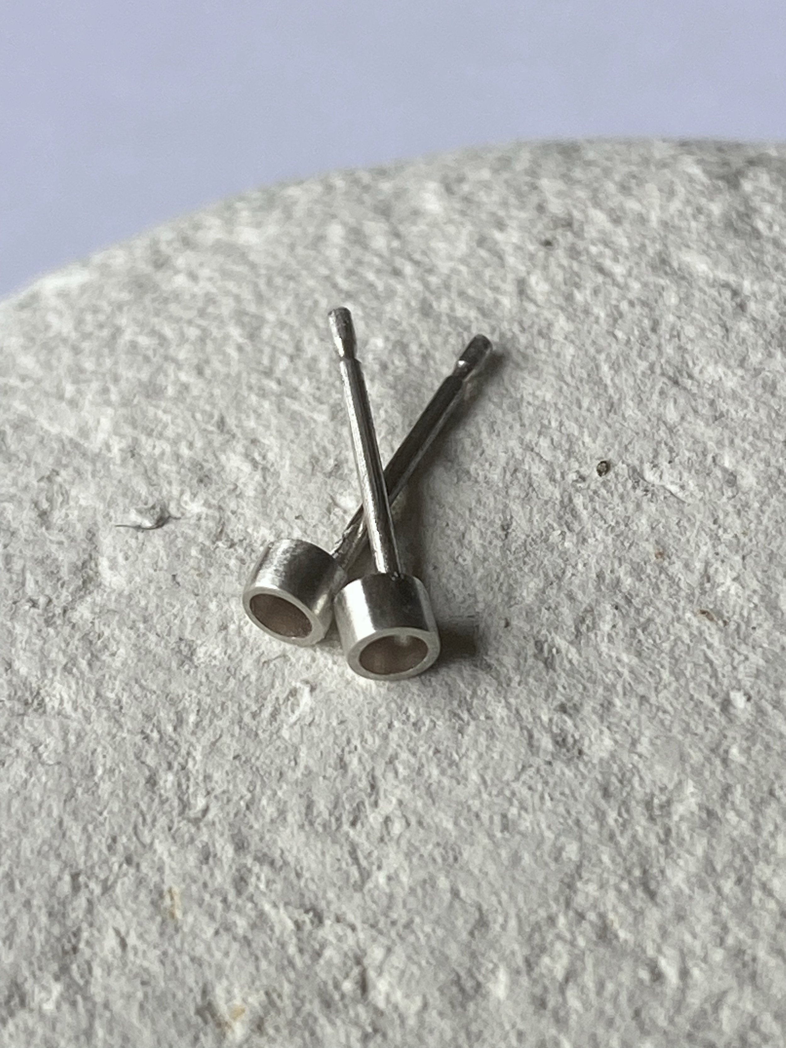 Tiny Silver Tube Stud Earrings- Made to order