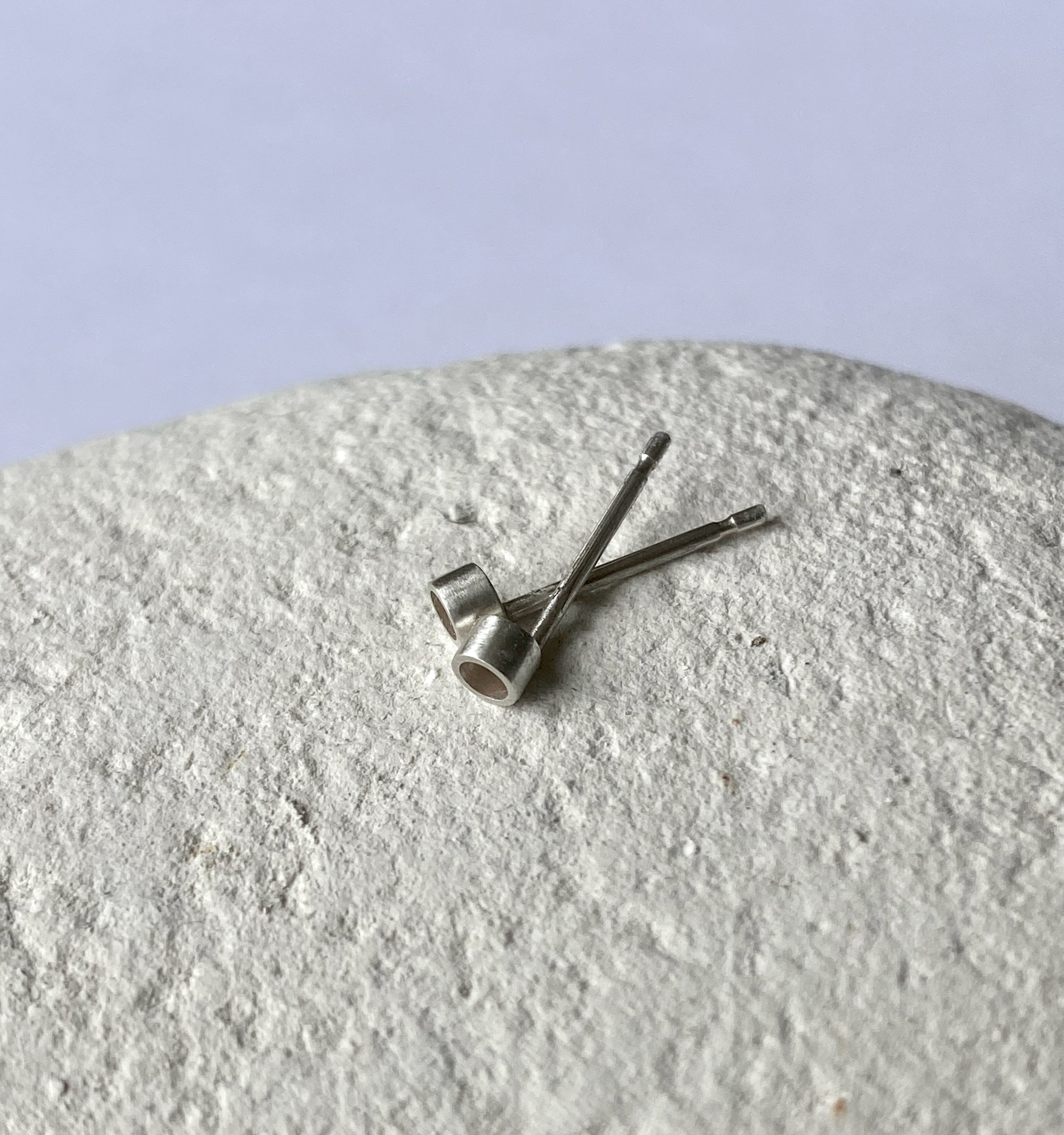 Tiny Silver Tube Stud Earrings- Made to order